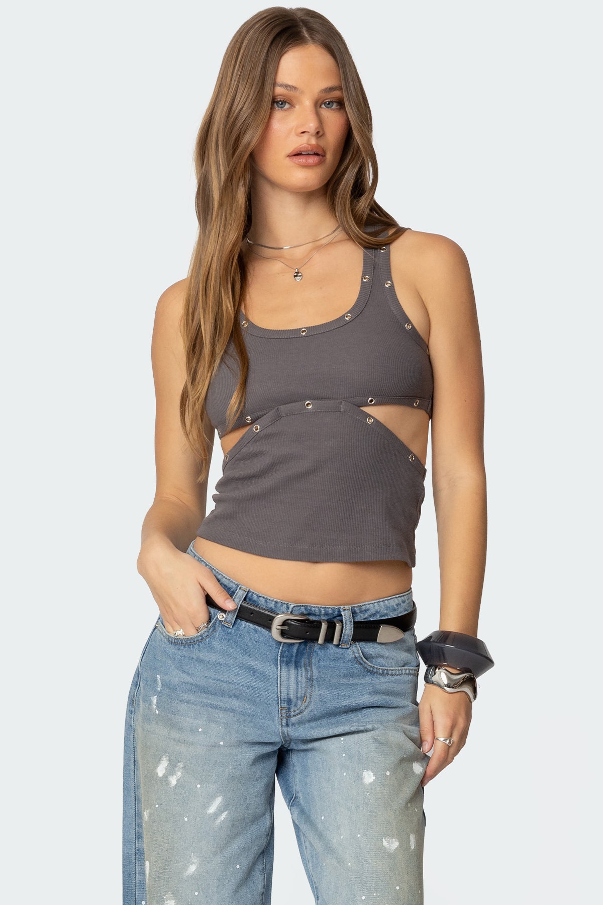 Imogen Cut Out Ribbed Tank Top-Milans Time