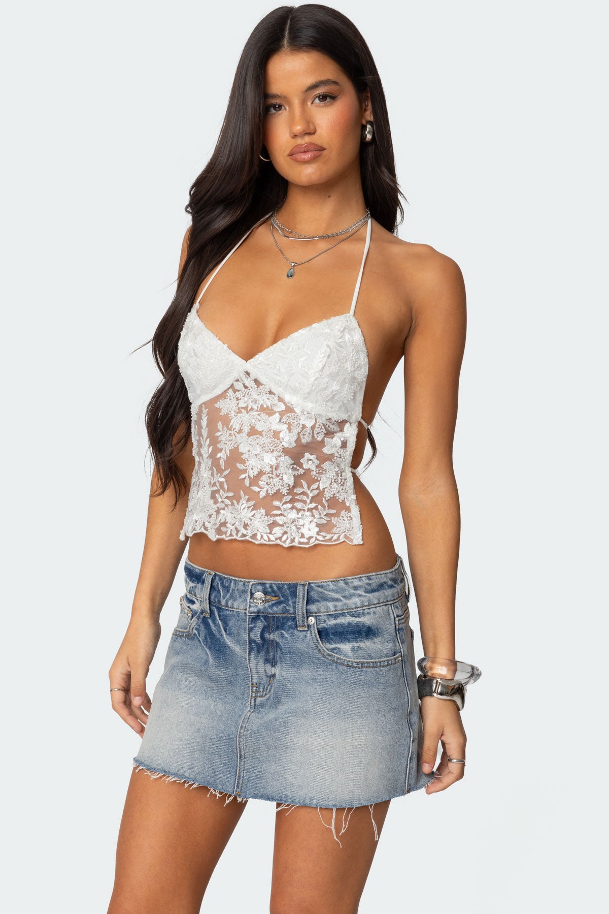 Nyx Backless Sheer Lace Top-Milans Time