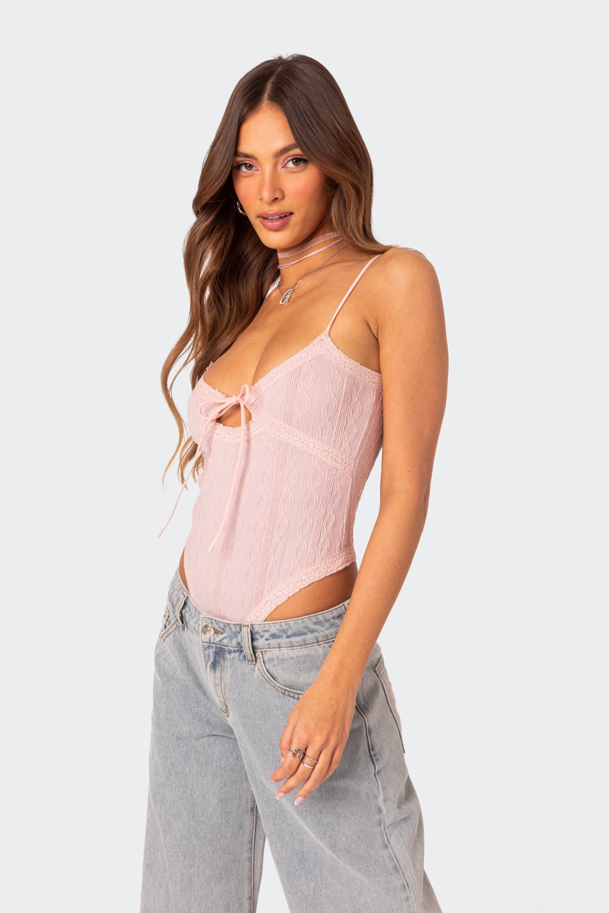 Lacey Knit Cut Out Bodysuit-Milans Time