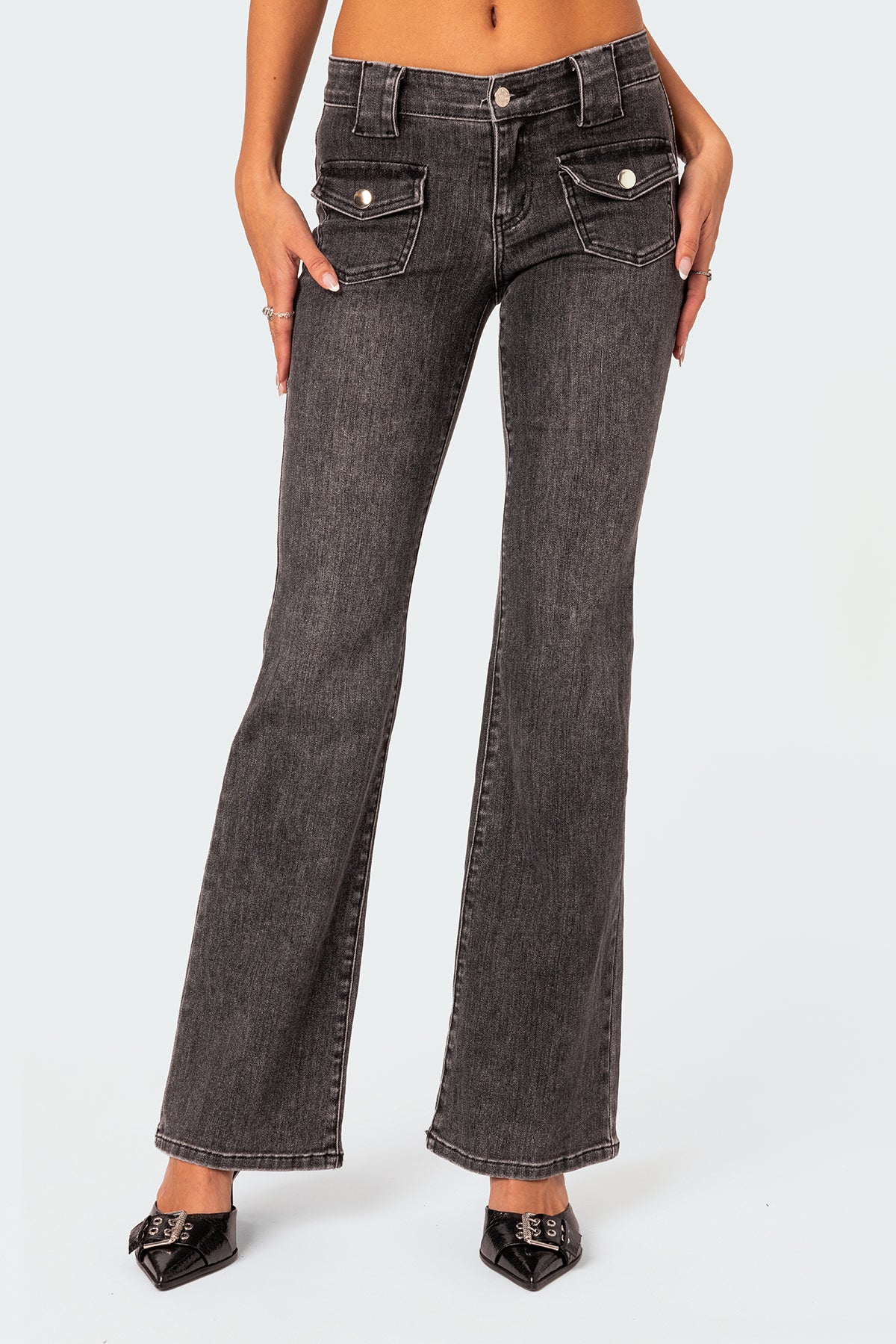 Tatum Washed Low Rise Flared Jeans-Milans Time