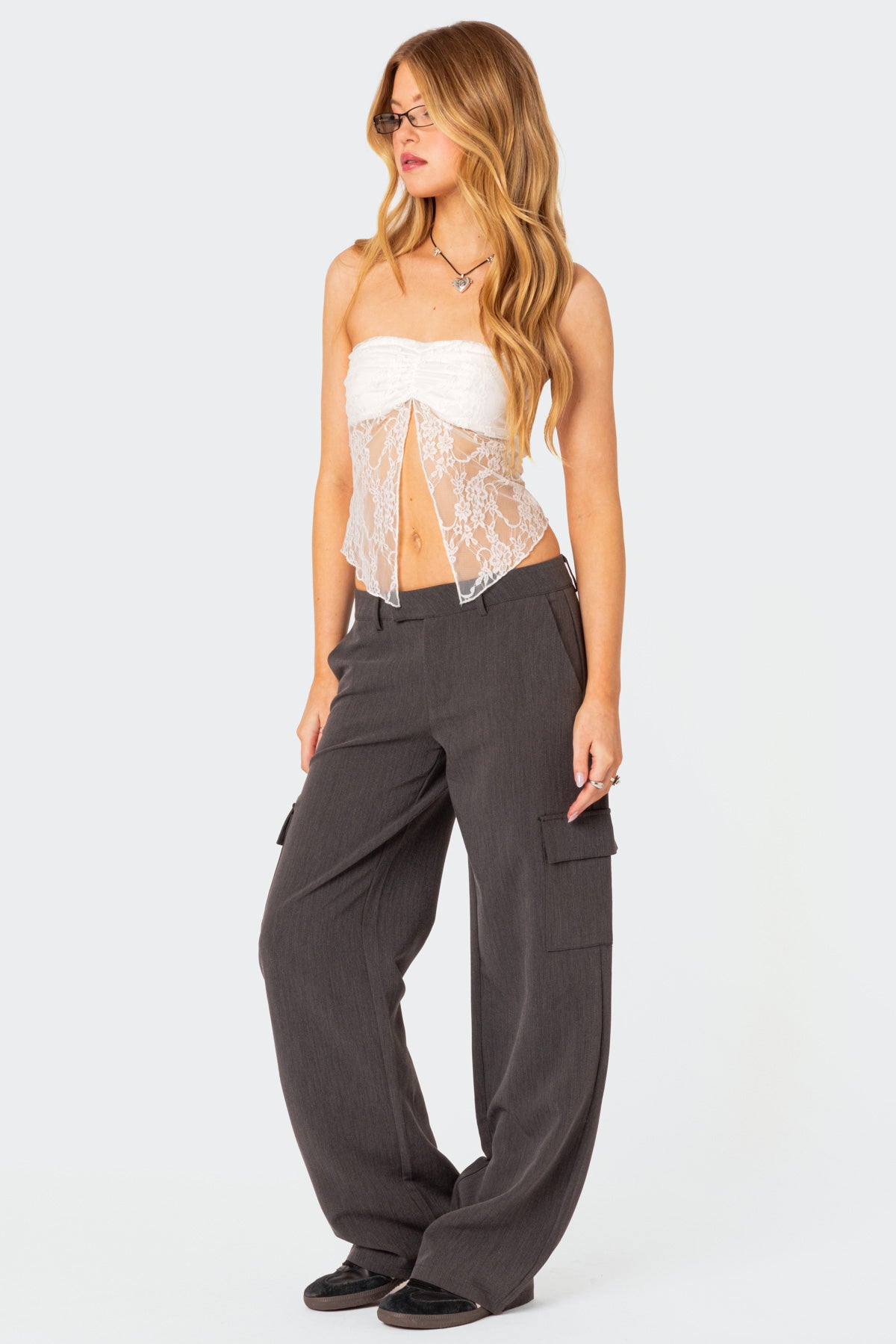 Twilight Sheer Lace Split Front Top-Milans Time