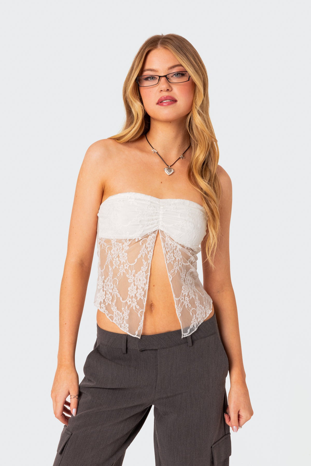 Twilight Sheer Lace Split Front Top-Milans Time