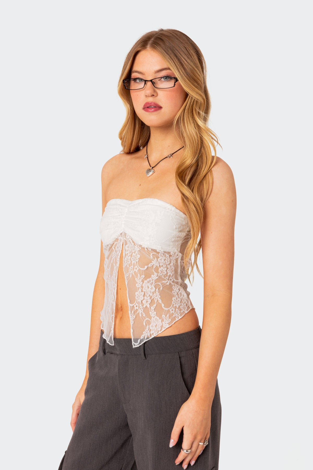 Twilight Sheer Lace Split Front Top-Milans Time