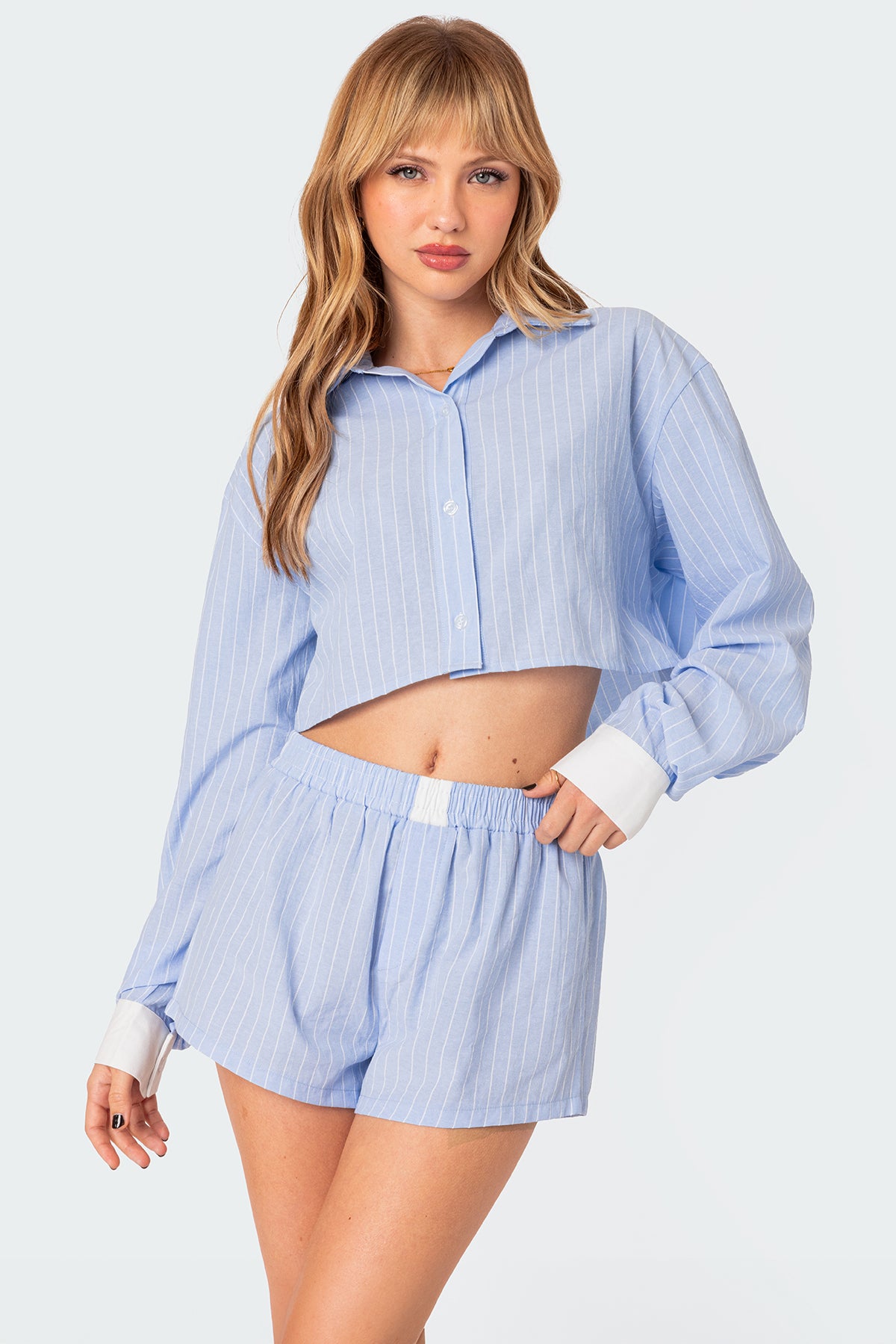 Lea Cropped Button Up Shirt-Milans Time