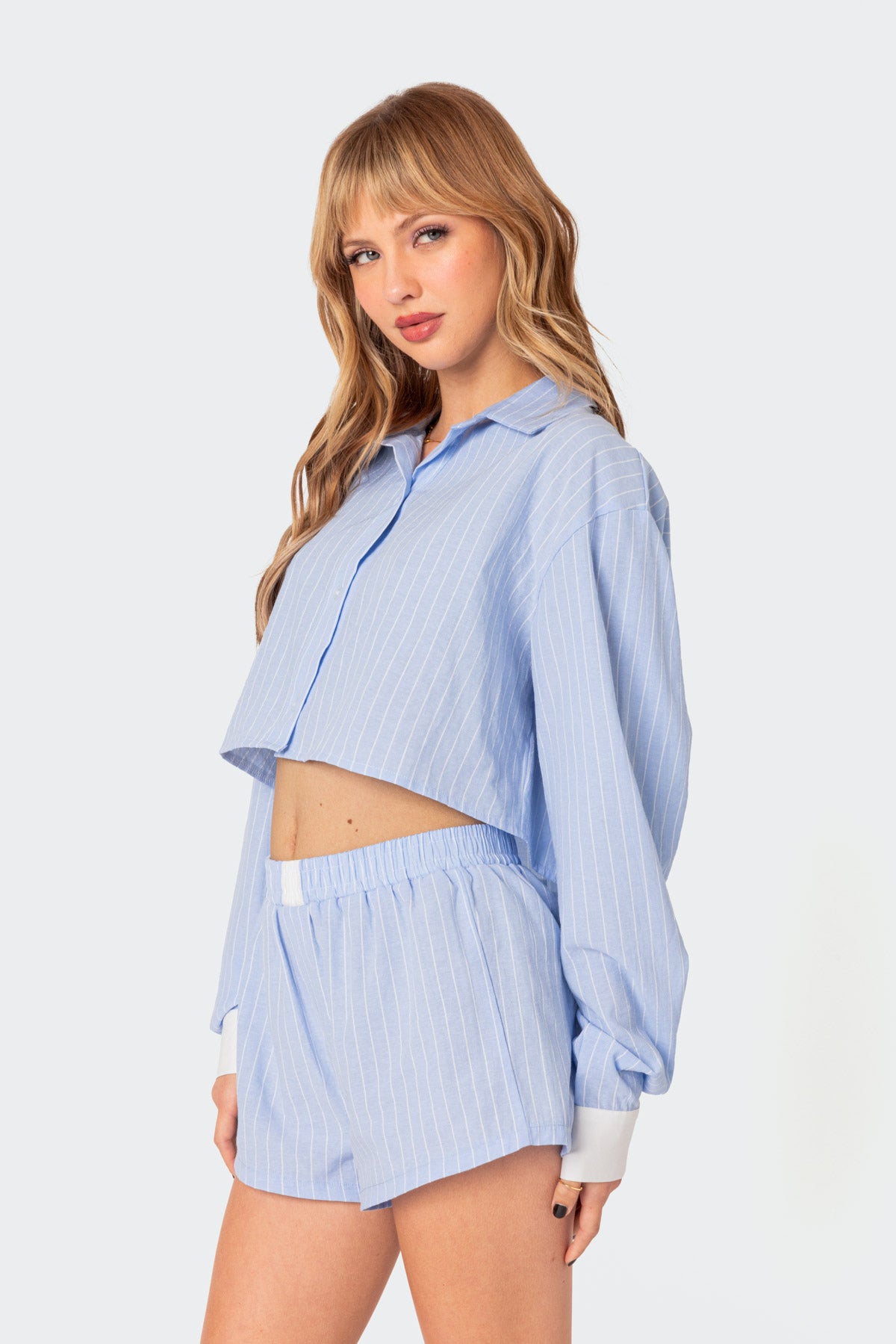 Lea Cropped Button Up Shirt-Milans Time