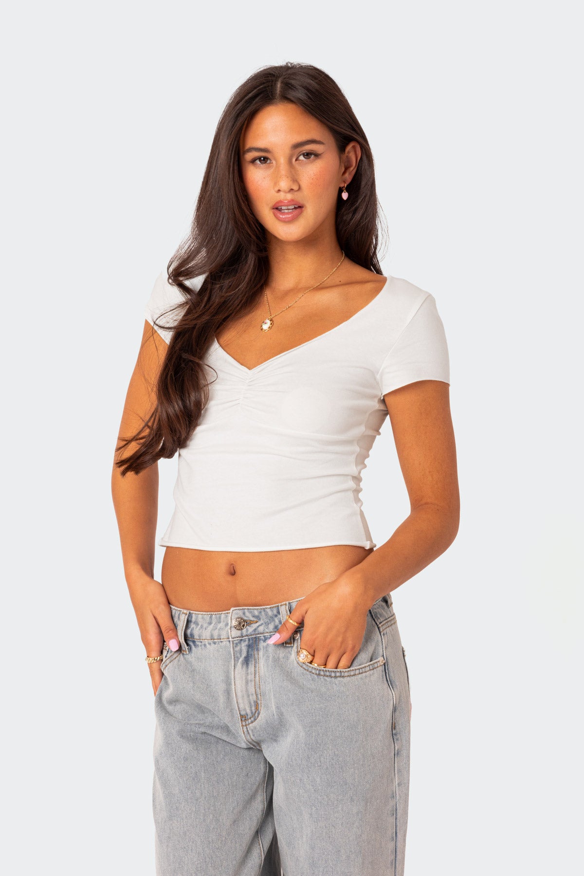 Ava V Neck Ruched Top-Milans Time