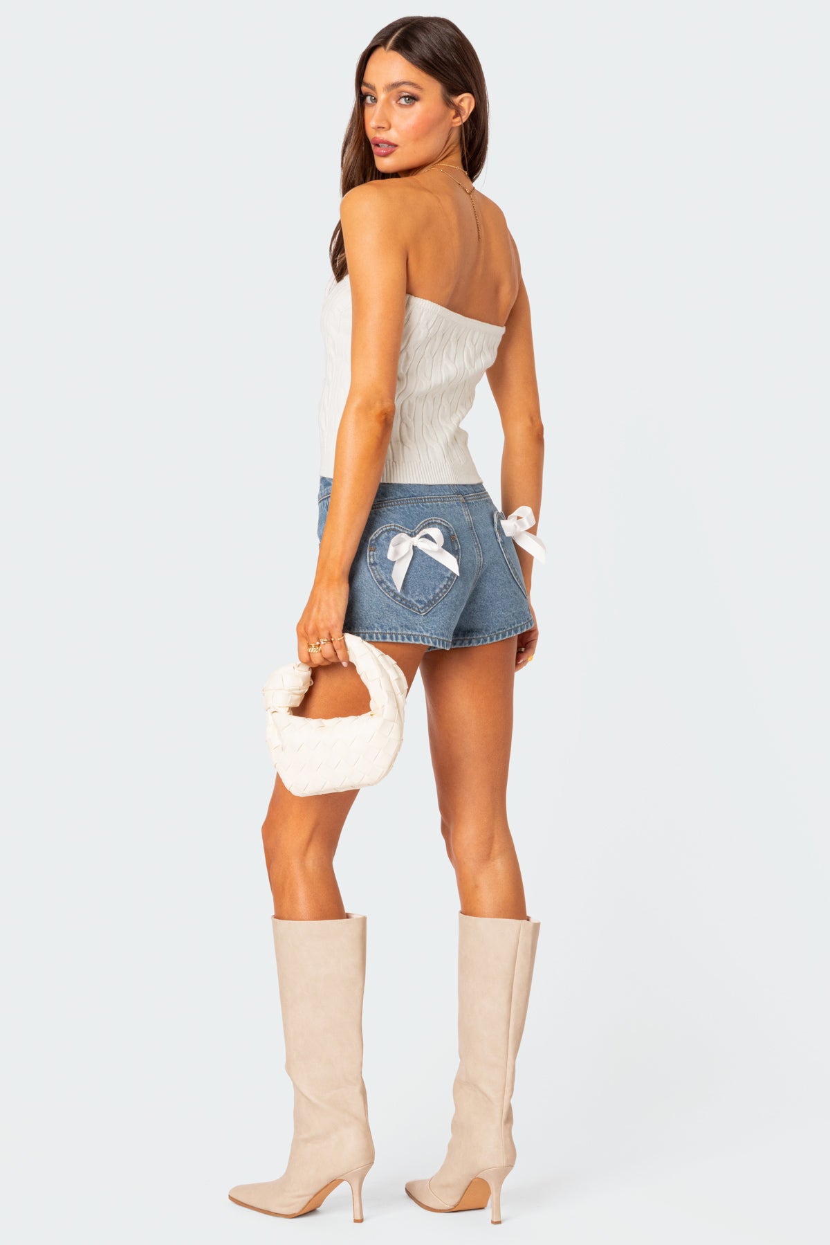 Bow Pocket Washed Denim Shorts-Milans Time