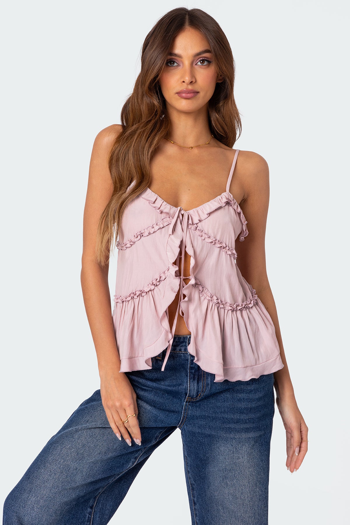 Juniper Tie Front Ruffled Top-Milans Time
