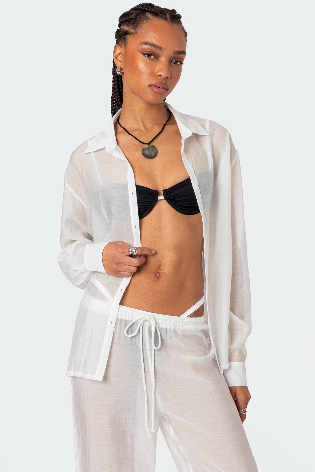 Breezy Oversized Sheer Button Up Shirt-Milans Time
