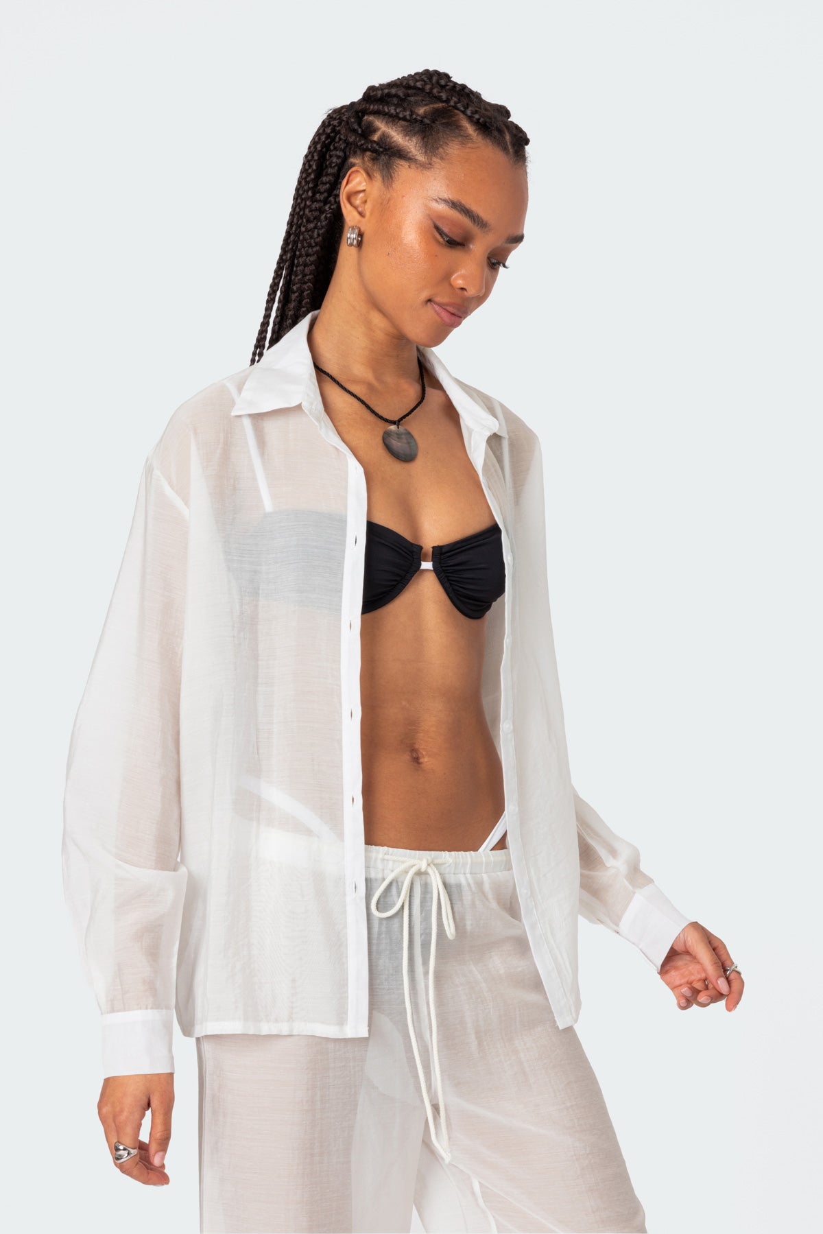 Breezy Oversized Sheer Button Up Shirt-Milans Time