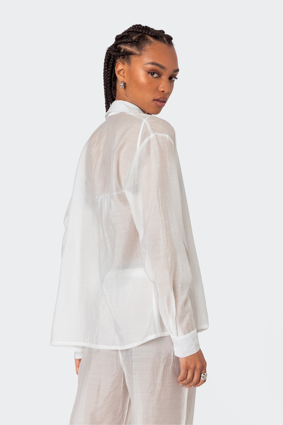 Breezy Oversized Sheer Button Up Shirt-Milans Time