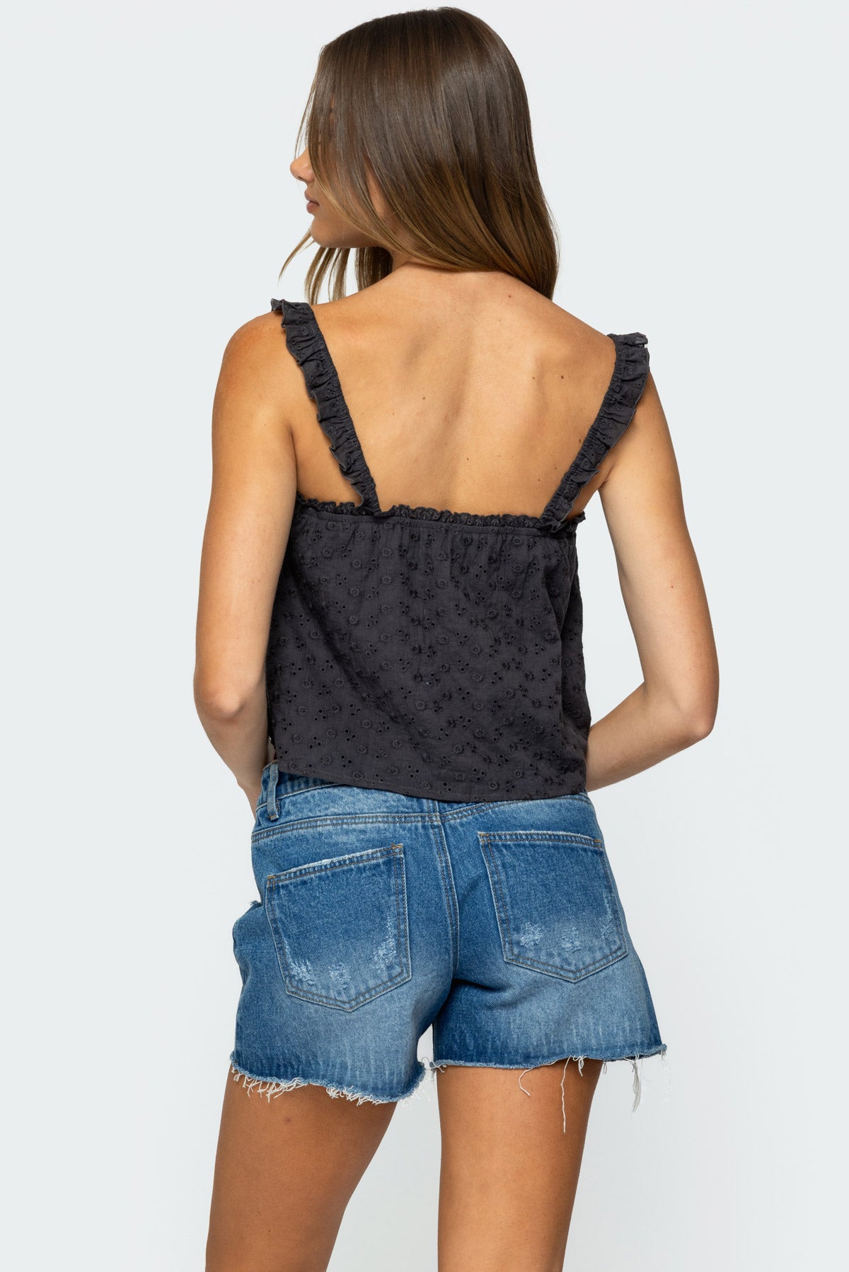 Tami Eyelet Ruffle Tank Top-Milans Time