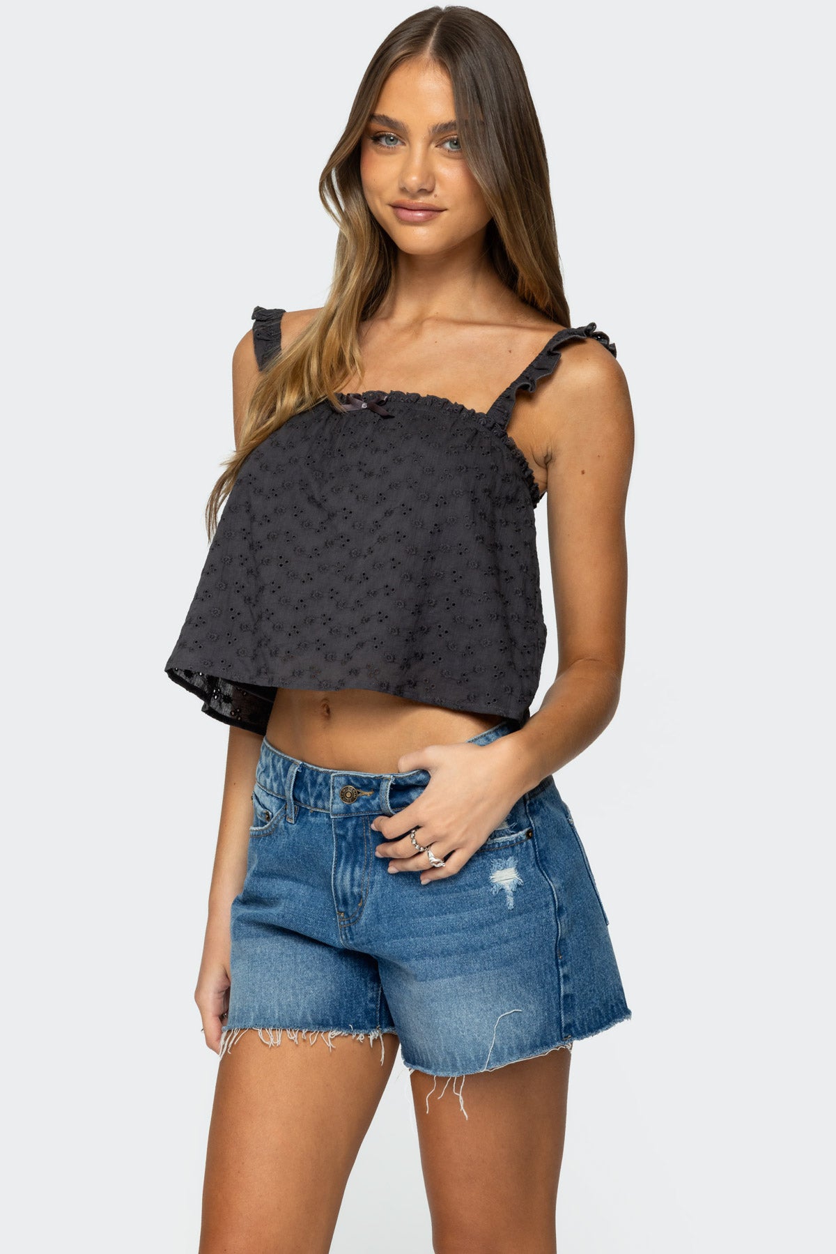 Tami Eyelet Ruffle Tank Top-Milans Time