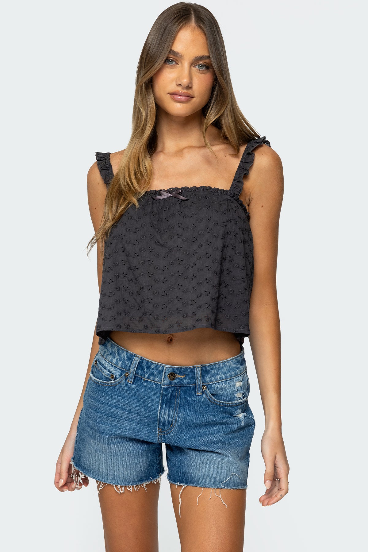 Tami Eyelet Ruffle Tank Top-Milans Time