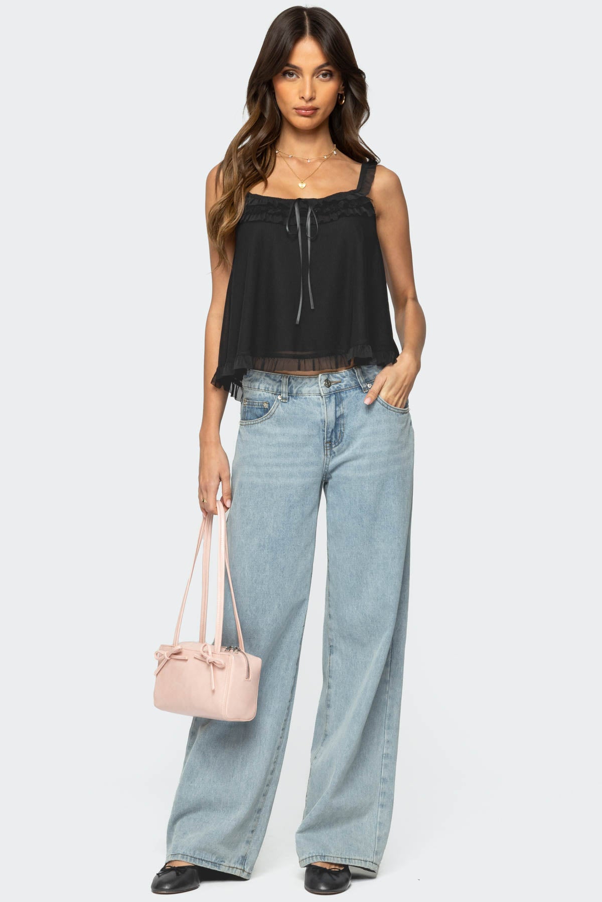 Ruffle Mesh Babydoll Tank Top-Milans Time