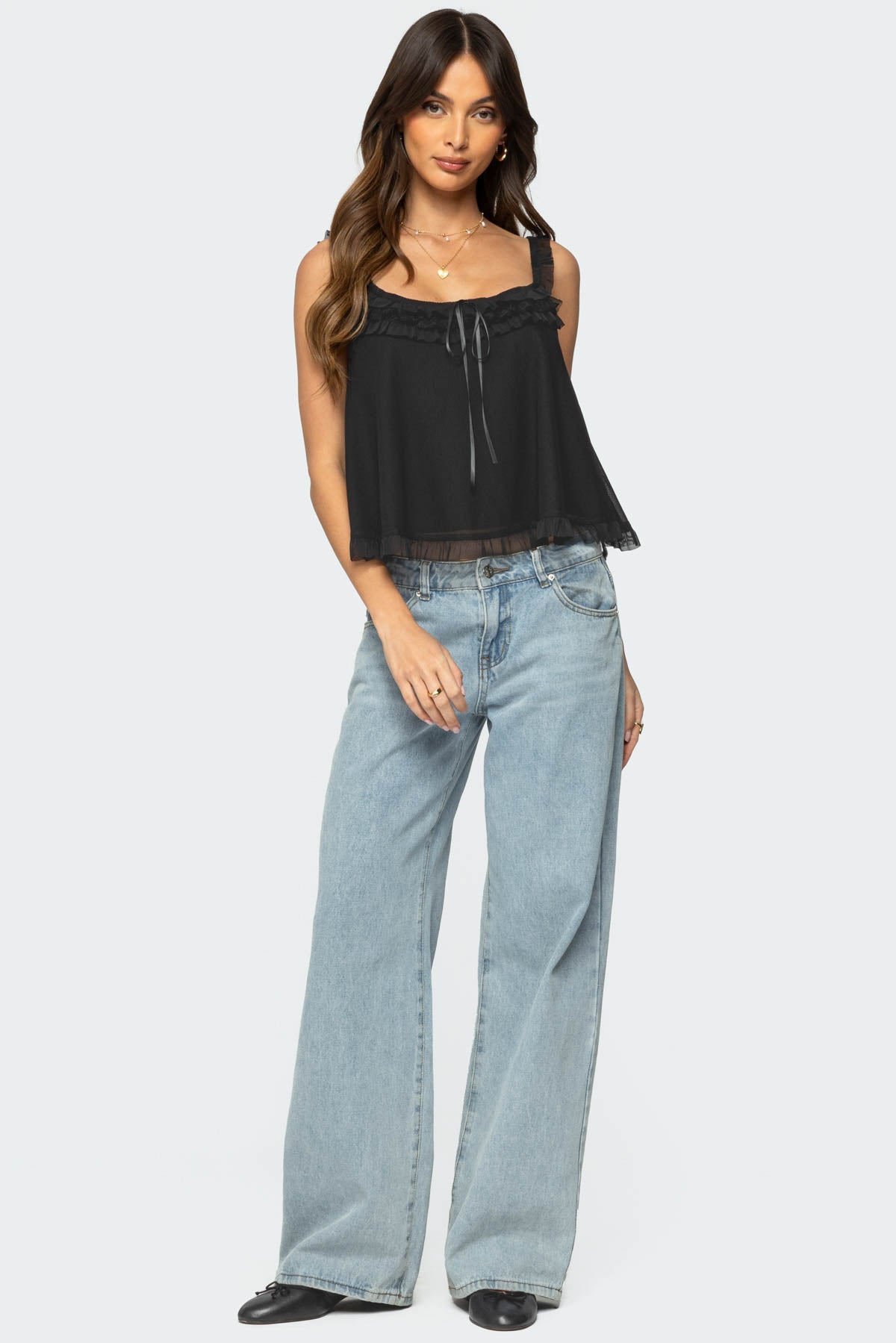 Ruffle Mesh Babydoll Tank Top-Milans Time