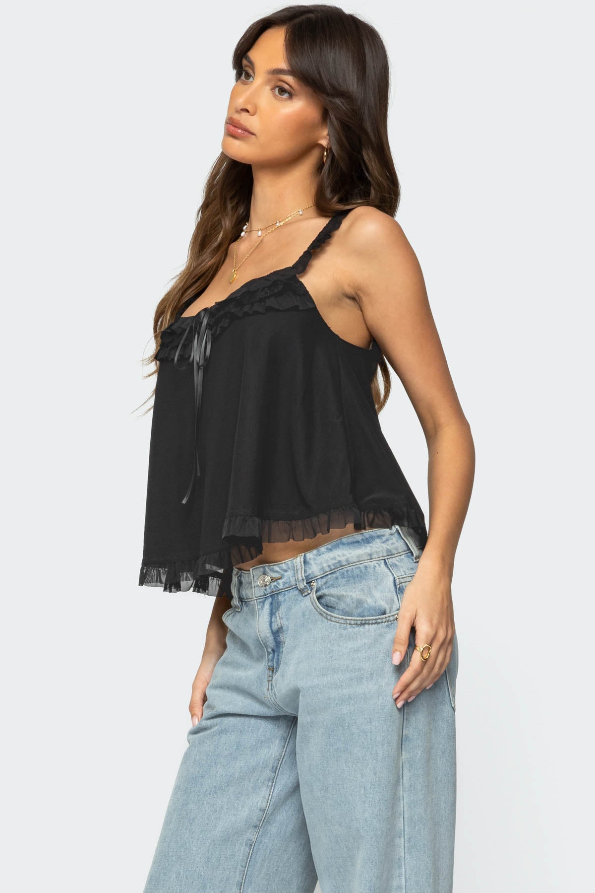 Ruffle Mesh Babydoll Tank Top-Milans Time
