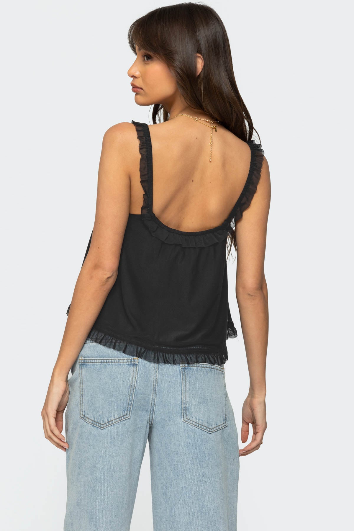 Ruffle Mesh Babydoll Tank Top-Milans Time