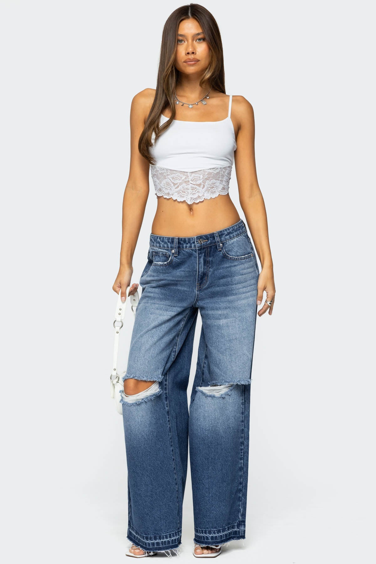 Xenia Distressed Low Rise Baggy Jeans-Milans Time