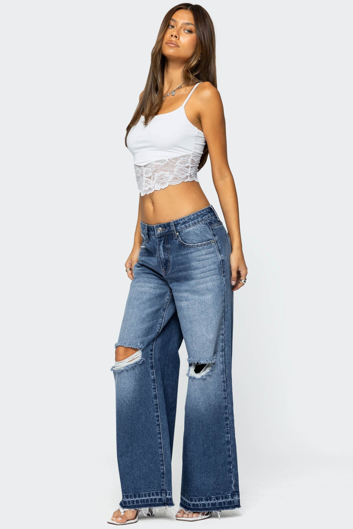 Xenia Distressed Low Rise Baggy Jeans-Milans Time