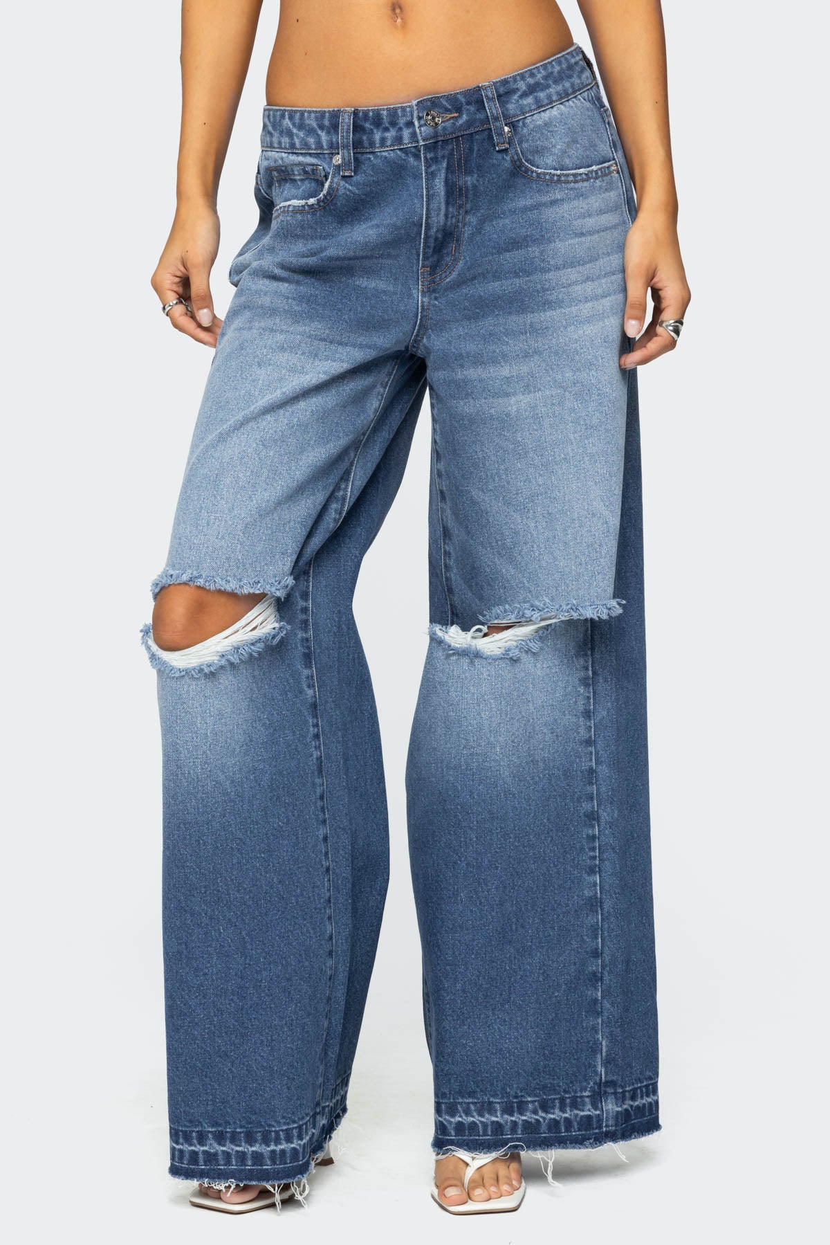 Xenia Distressed Low Rise Baggy Jeans-Milans Time