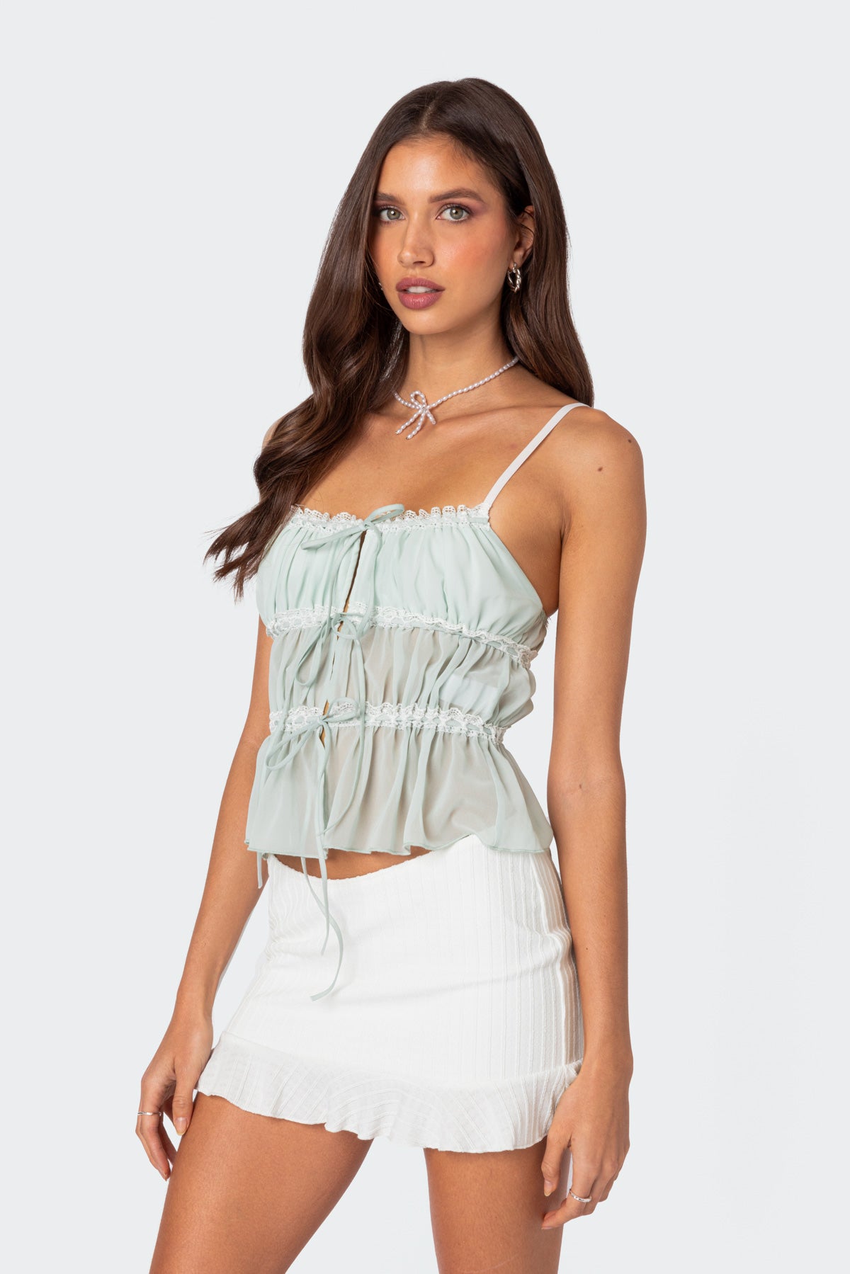 Addy Tie Front Sheer Chiffon Top-Milans Time