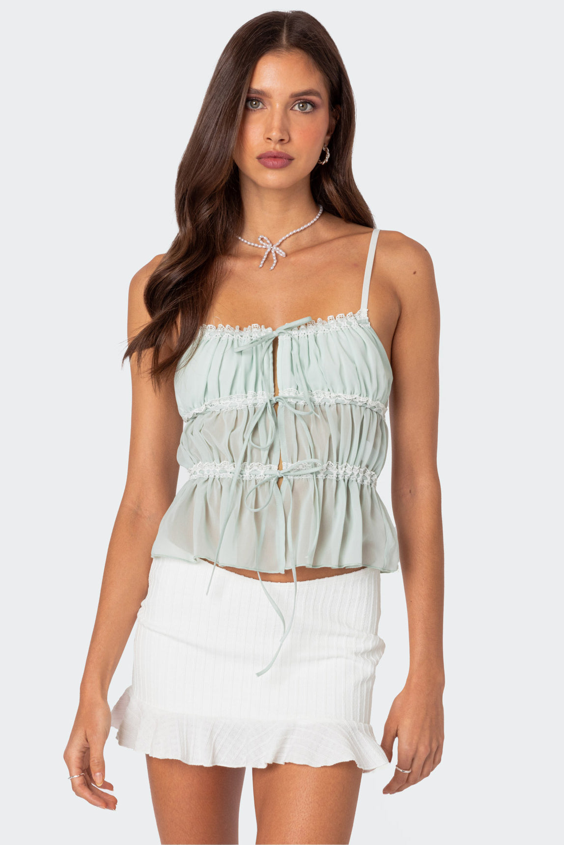 Addy Tie Front Sheer Chiffon Top-Milans Time