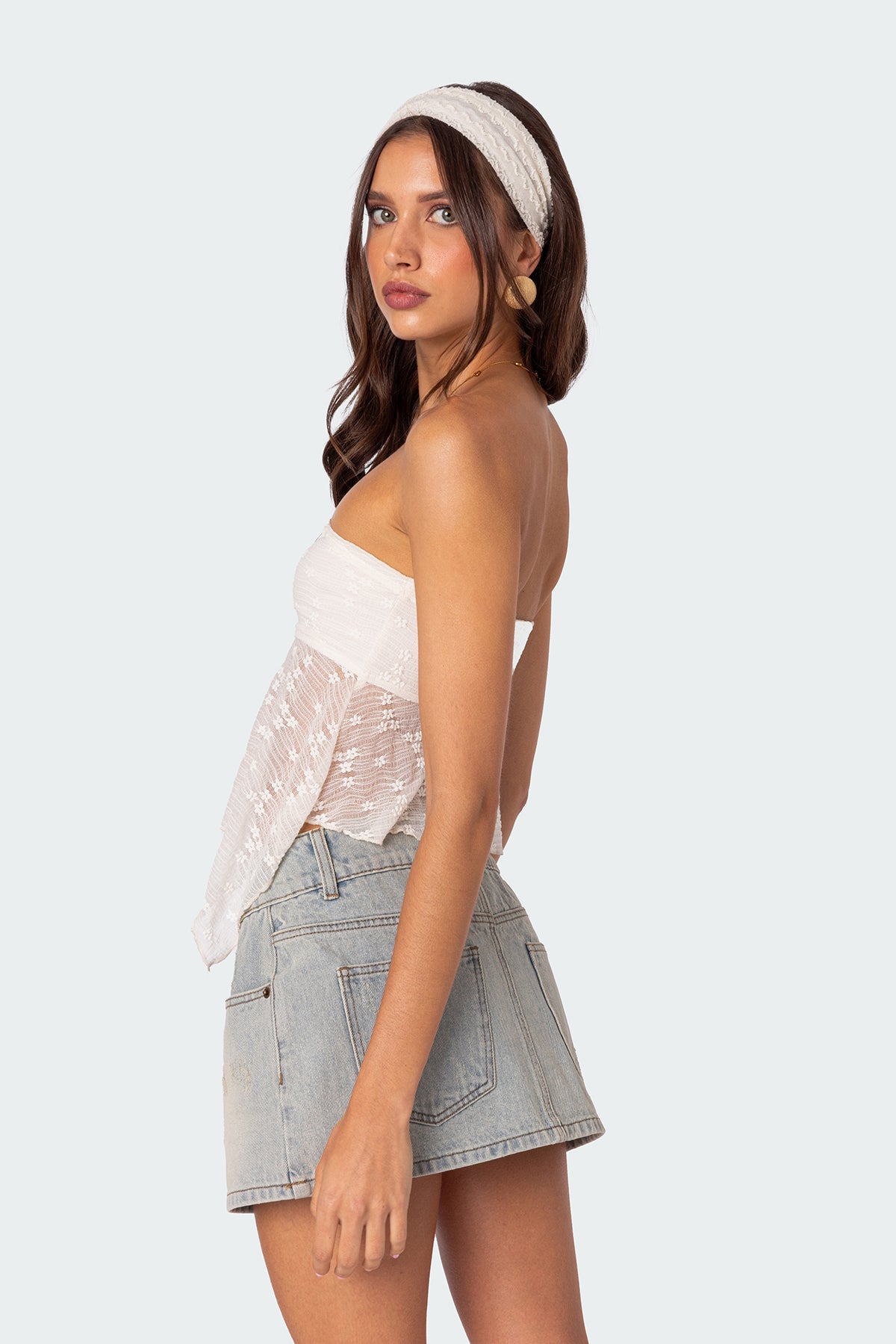 Embroidered Sheer Strapless Top-Milans Time