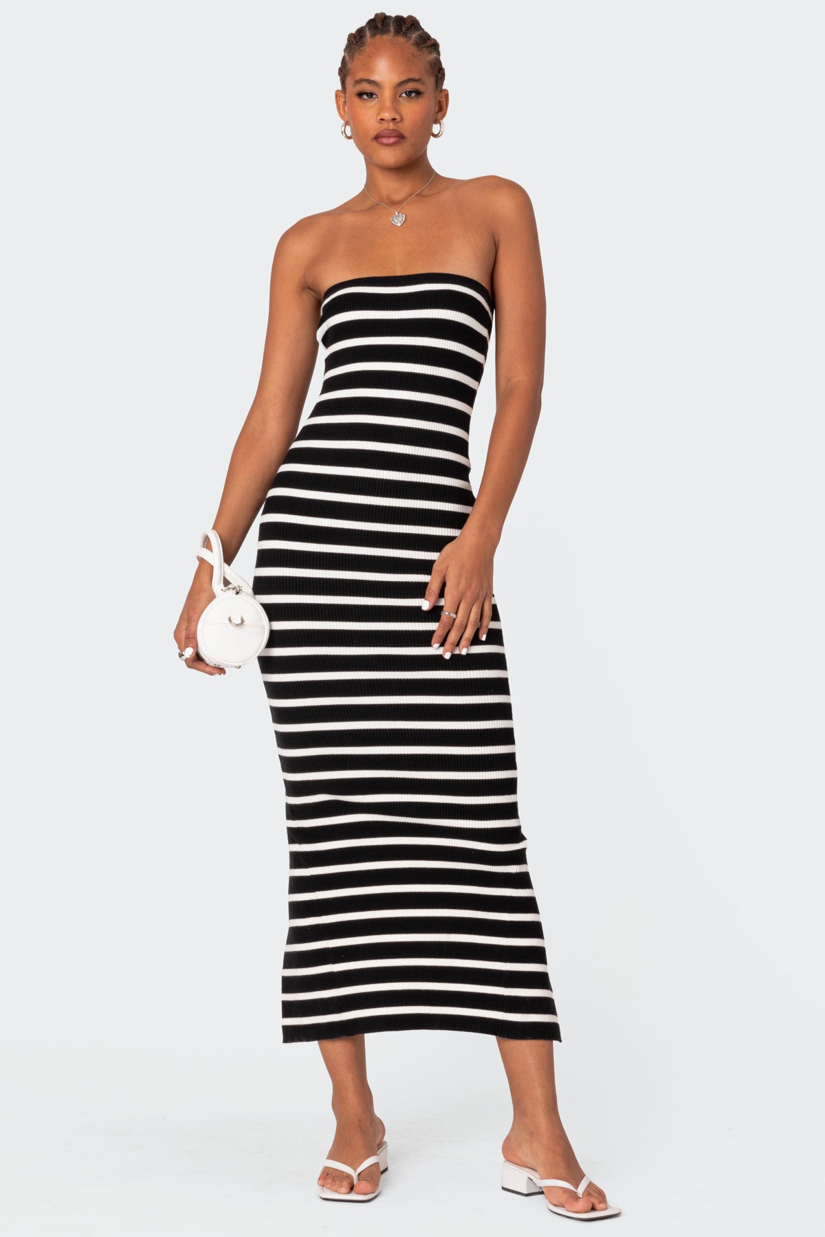 Knit Back Slitted Maxi Dress-Milans Time