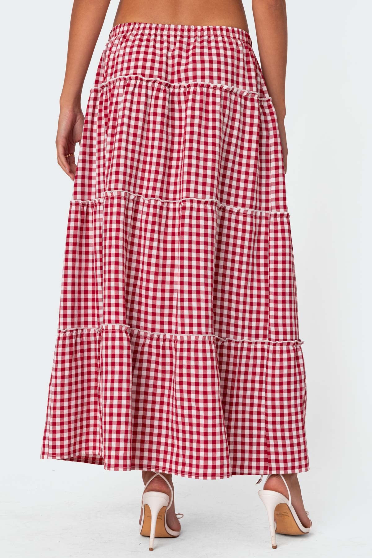 Gingham Side Slit Tiered Maxi Skirt-Milans Time