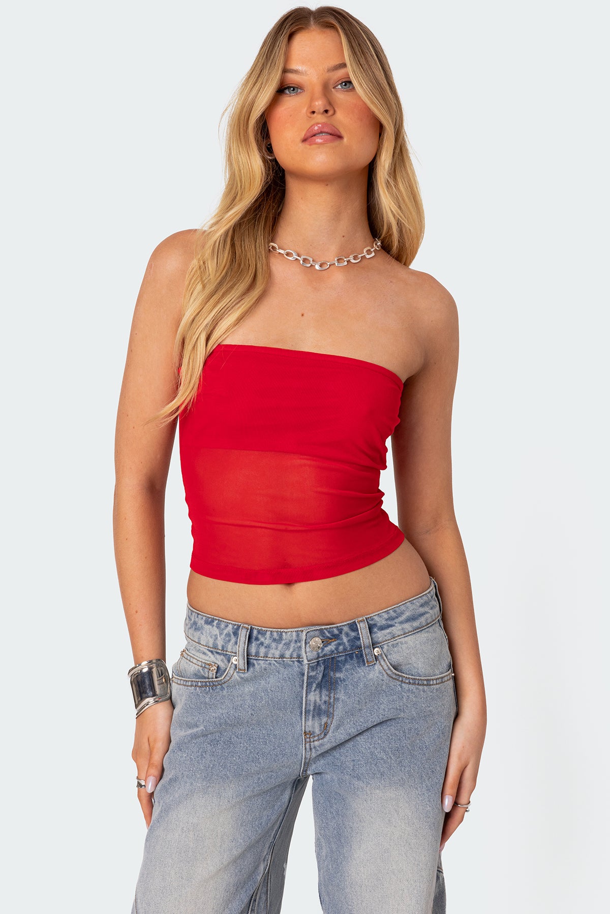 Celestia Sheer Mesh Tube Top-Milans Time