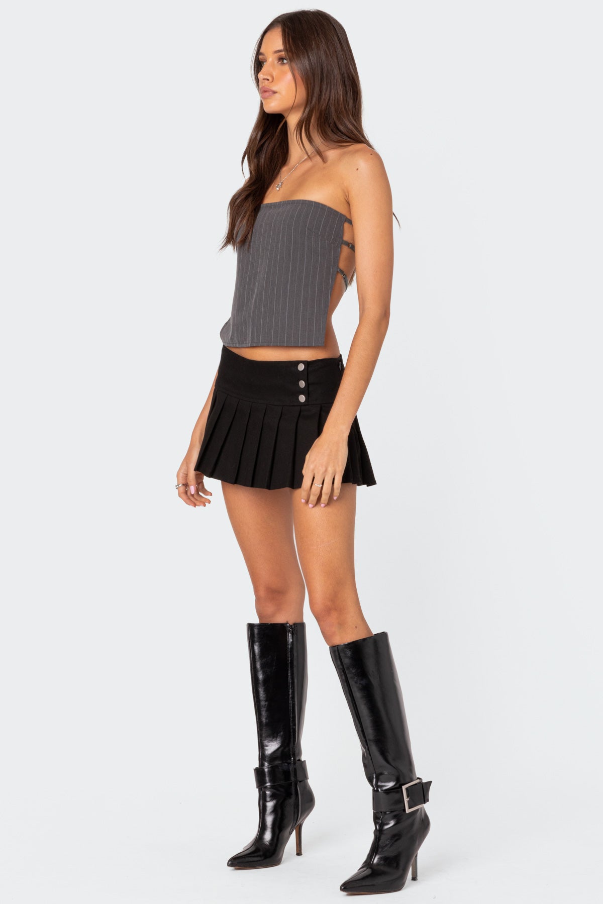 Pinstripe Open Back Strapless Top-Milans Time