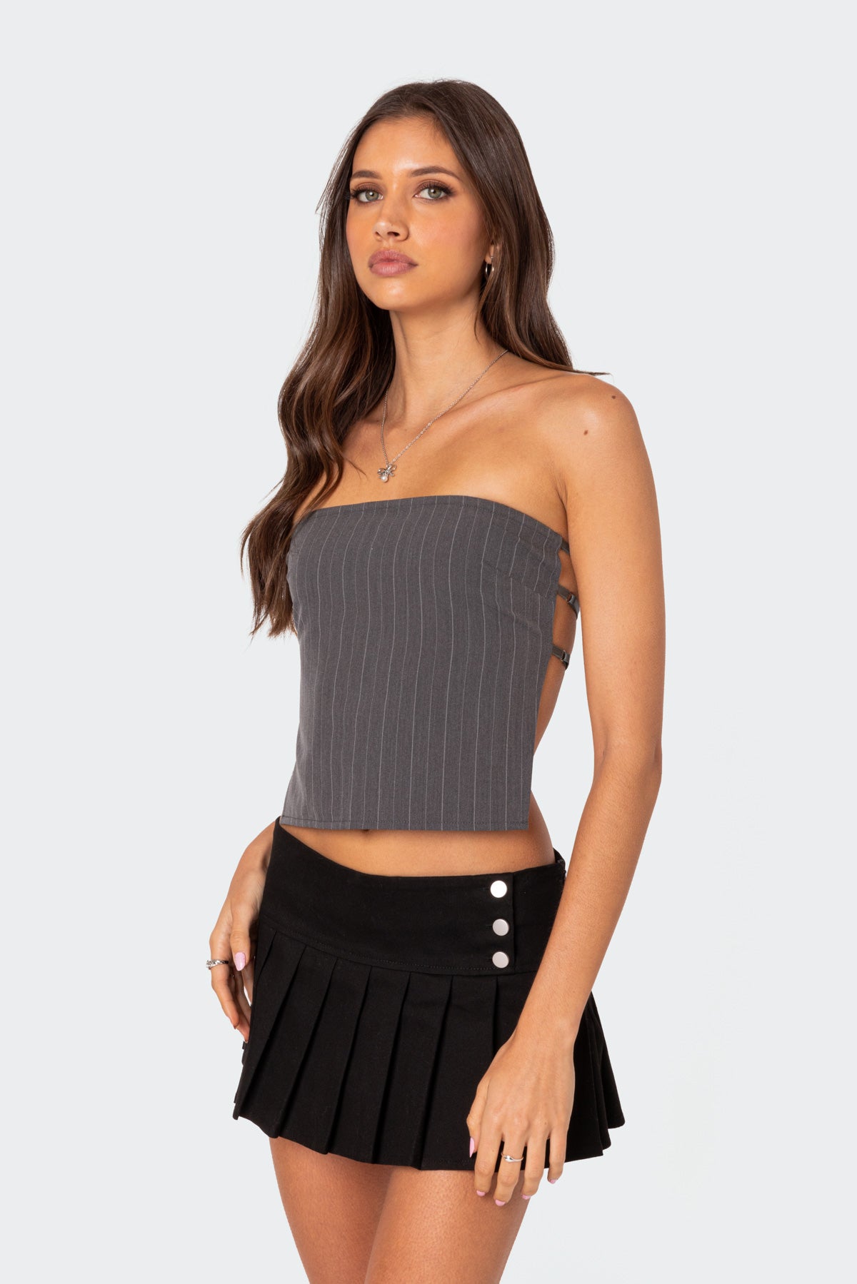 Pinstripe Open Back Strapless Top-Milans Time
