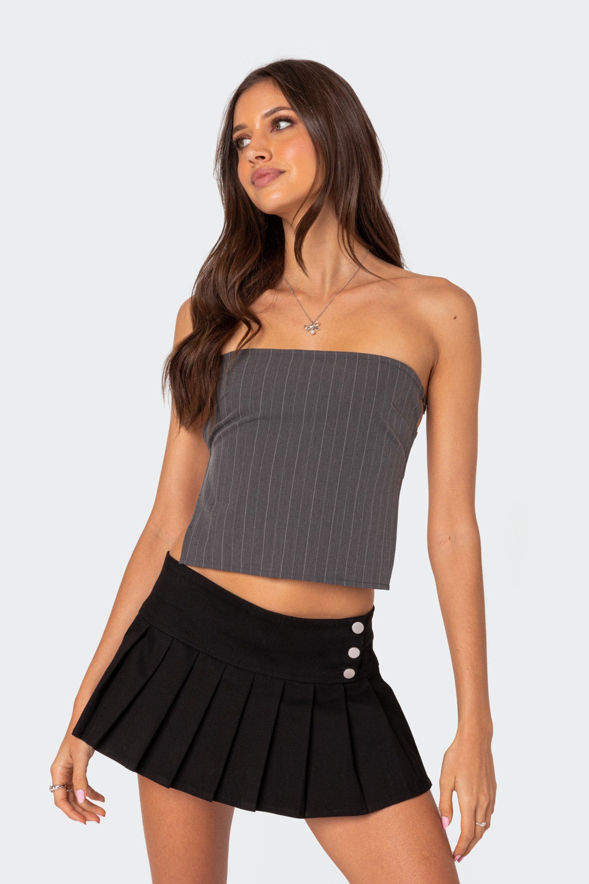 Pinstripe Open Back Strapless Top-Milans Time