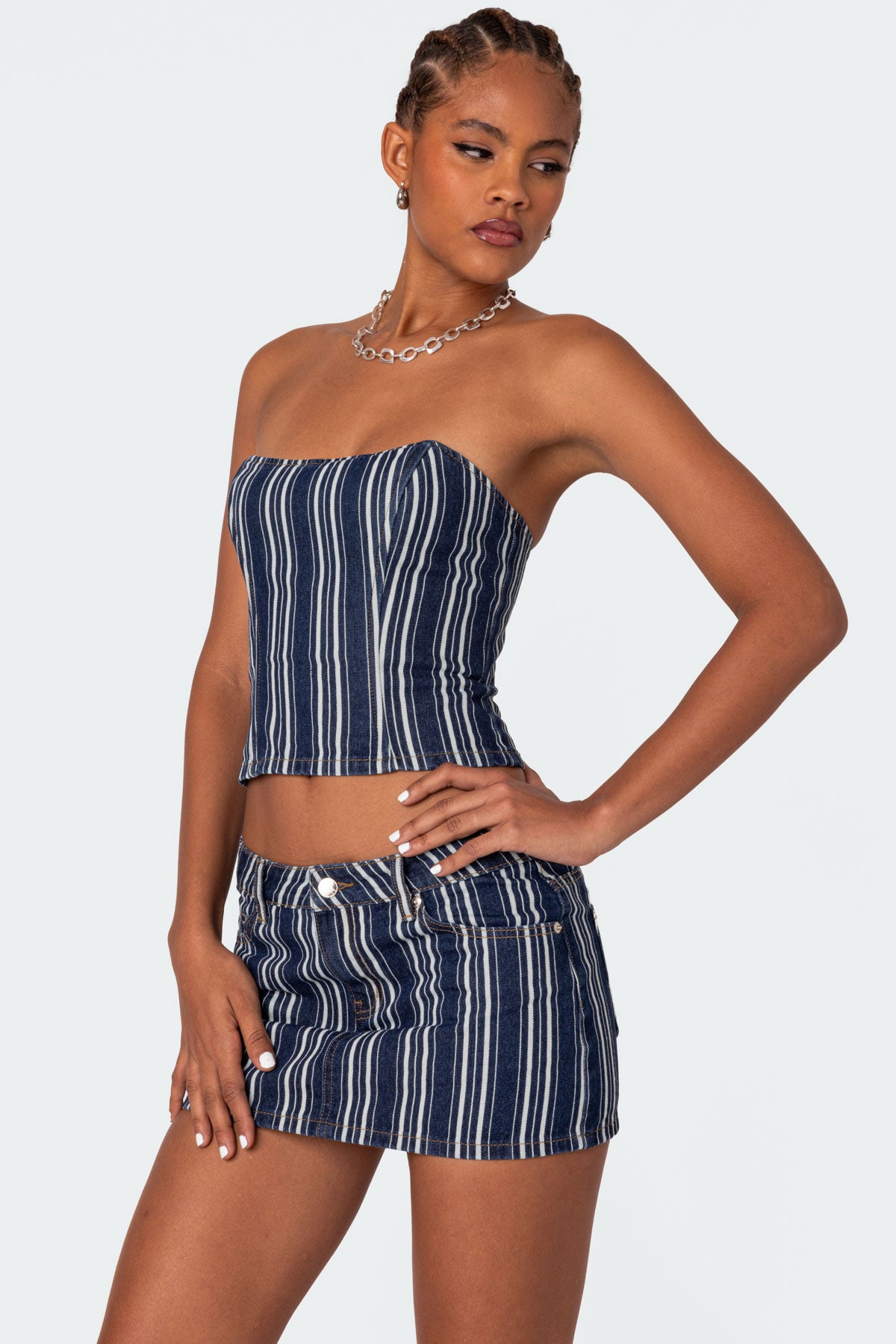 Inez Striped Denim Corset-Milans Time