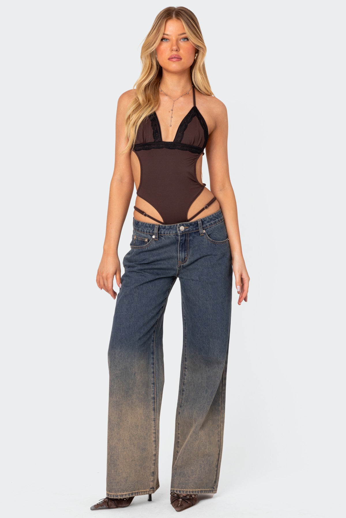 Strappy Lace Trim Bodysuit-Milans Time