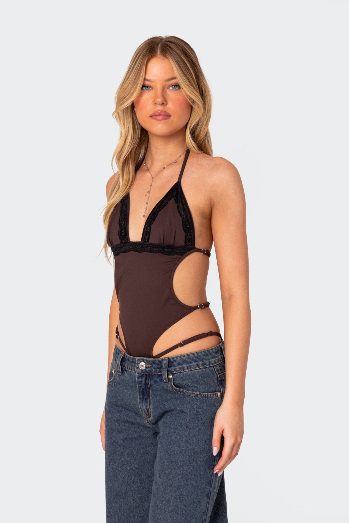 Strappy Lace Trim Bodysuit-Milans Time