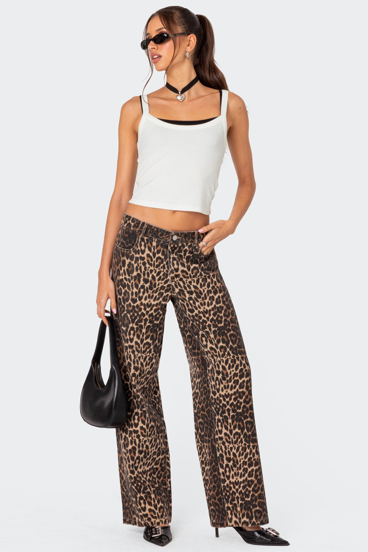 Leopard Printed Low Rise Baggy Jeans-Milans Time