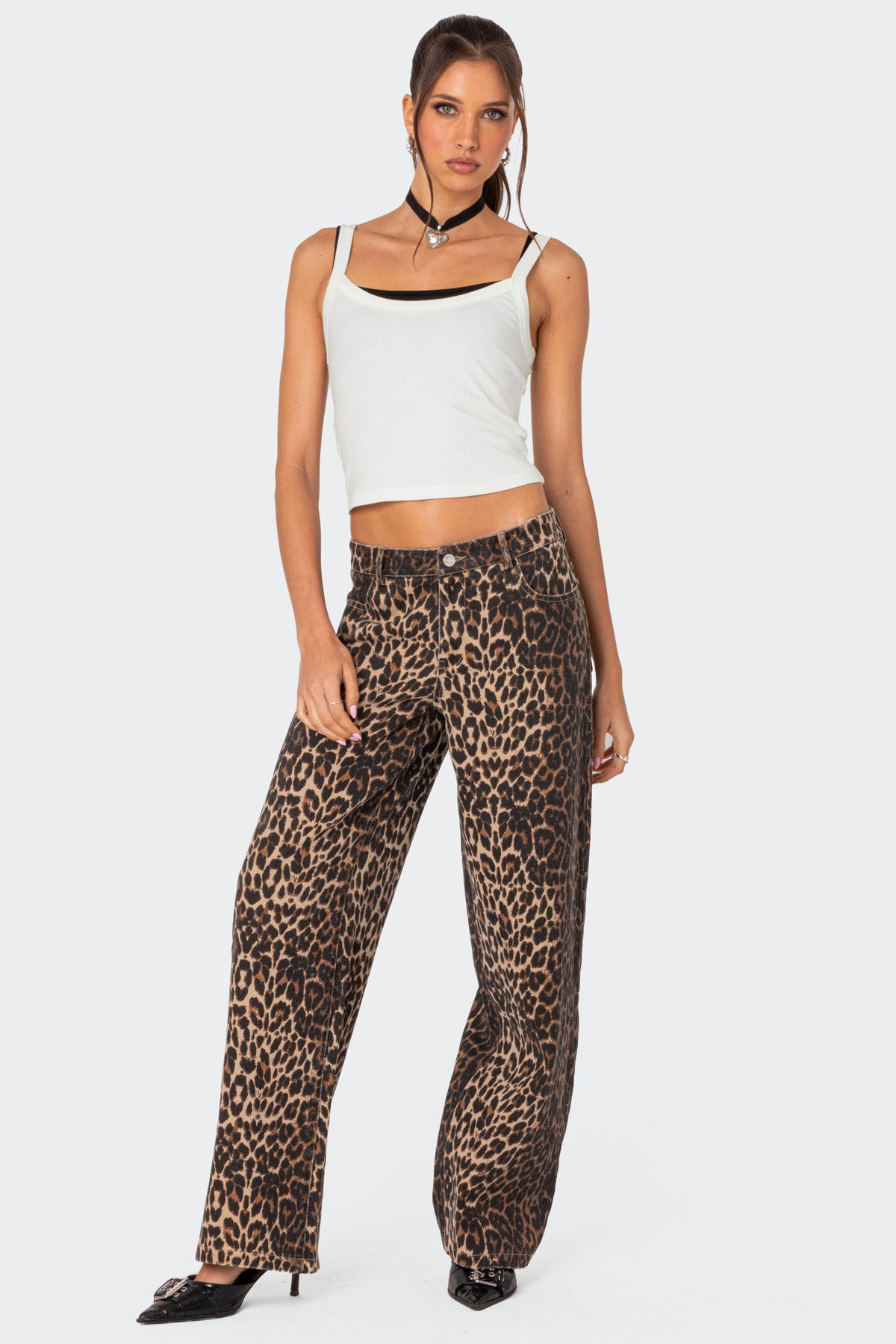Leopard Printed Low Rise Baggy Jeans-Milans Time