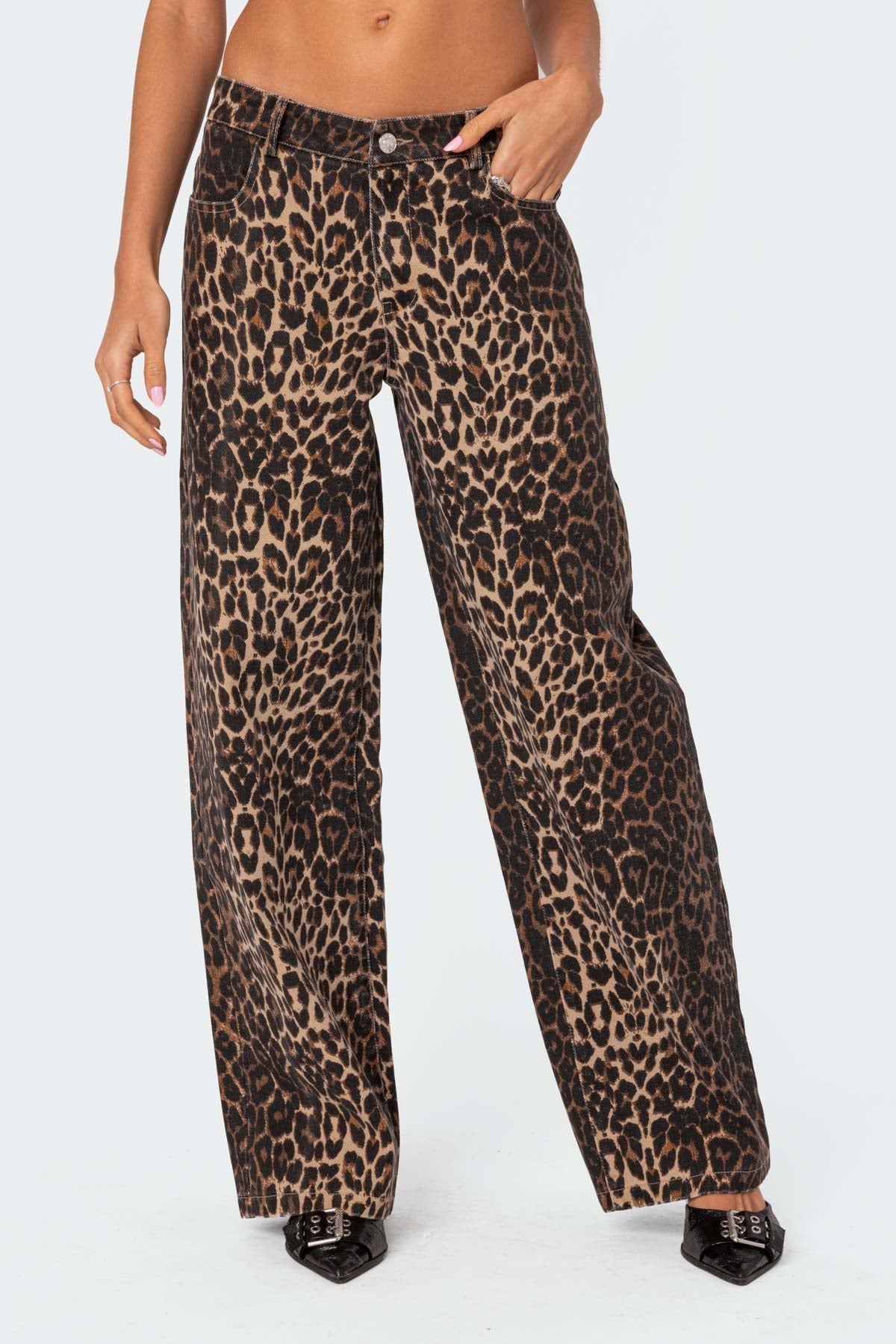Leopard Printed Low Rise Baggy Jeans-Milans Time