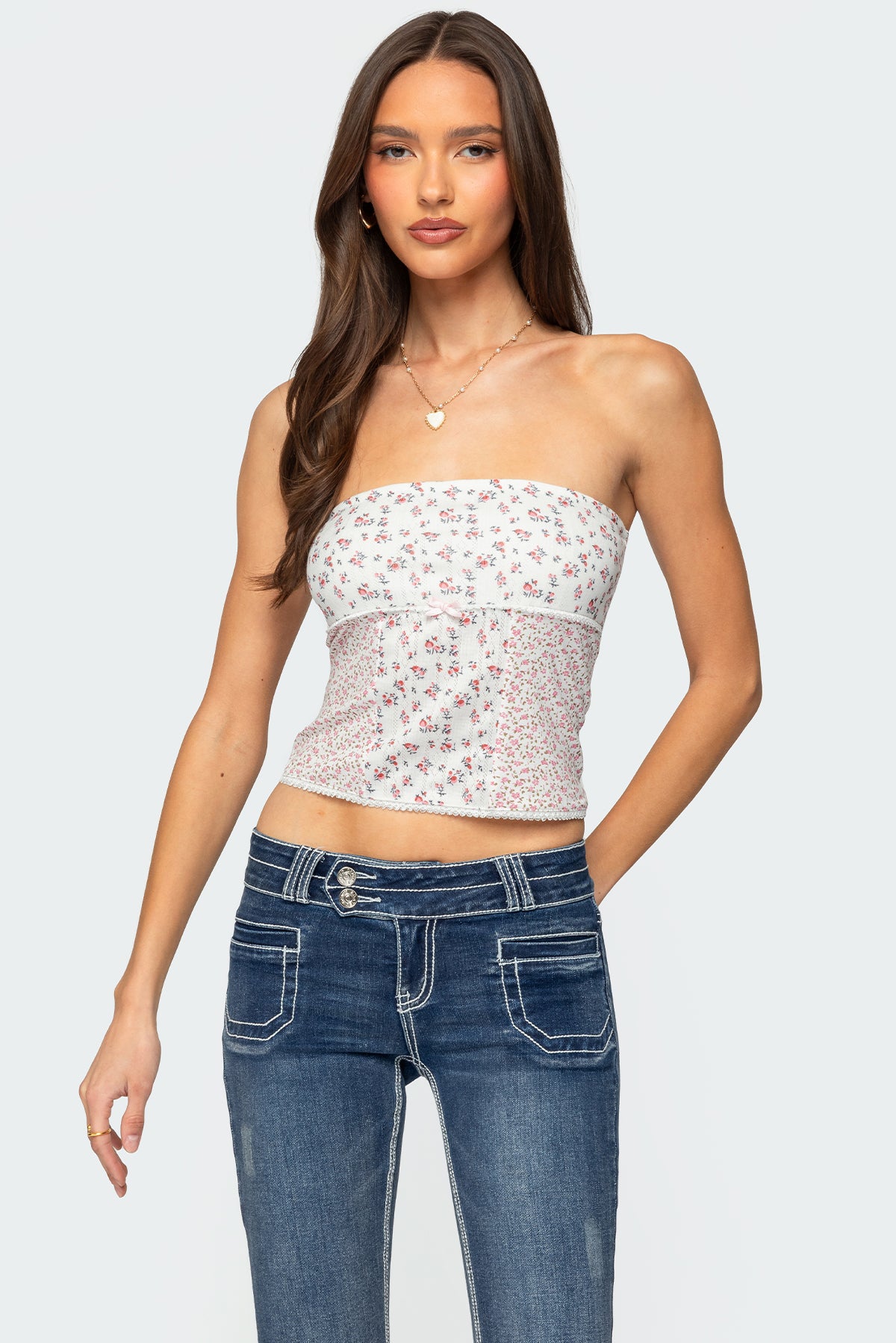 Mixed Floral Pointelle Tube Top-Milans Time