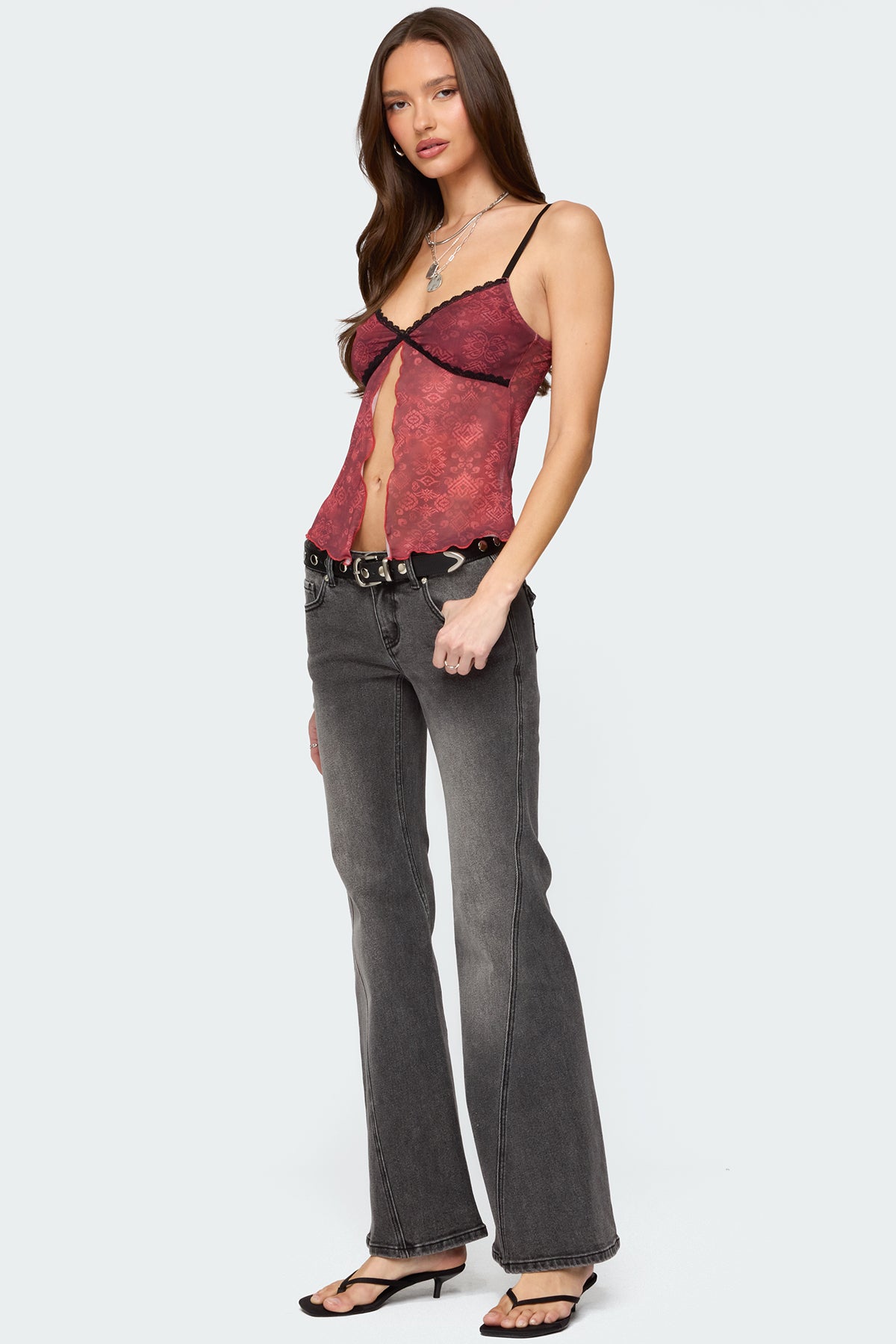 Printed Mesh Split Front Top-Milans Time