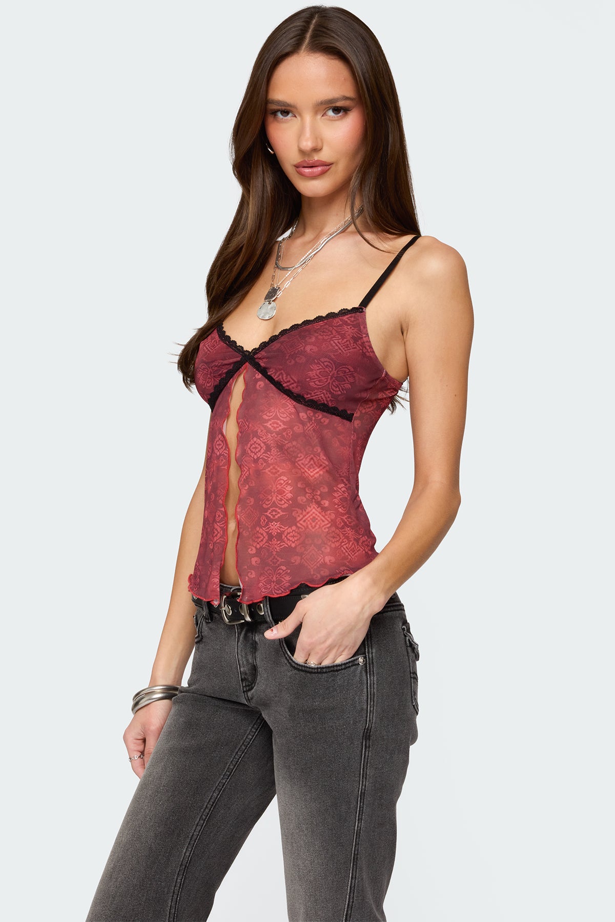 Printed Mesh Split Front Top-Milans Time