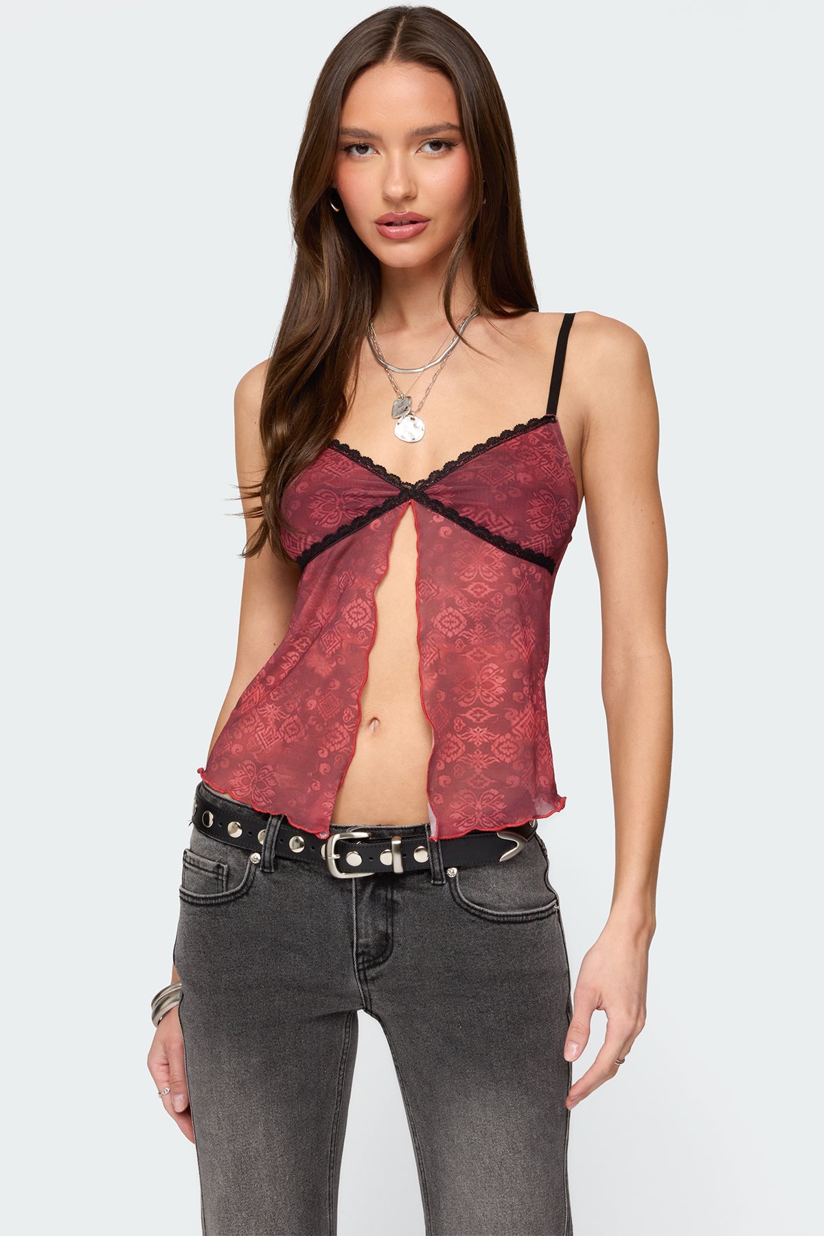 Printed Mesh Split Front Top-Milans Time