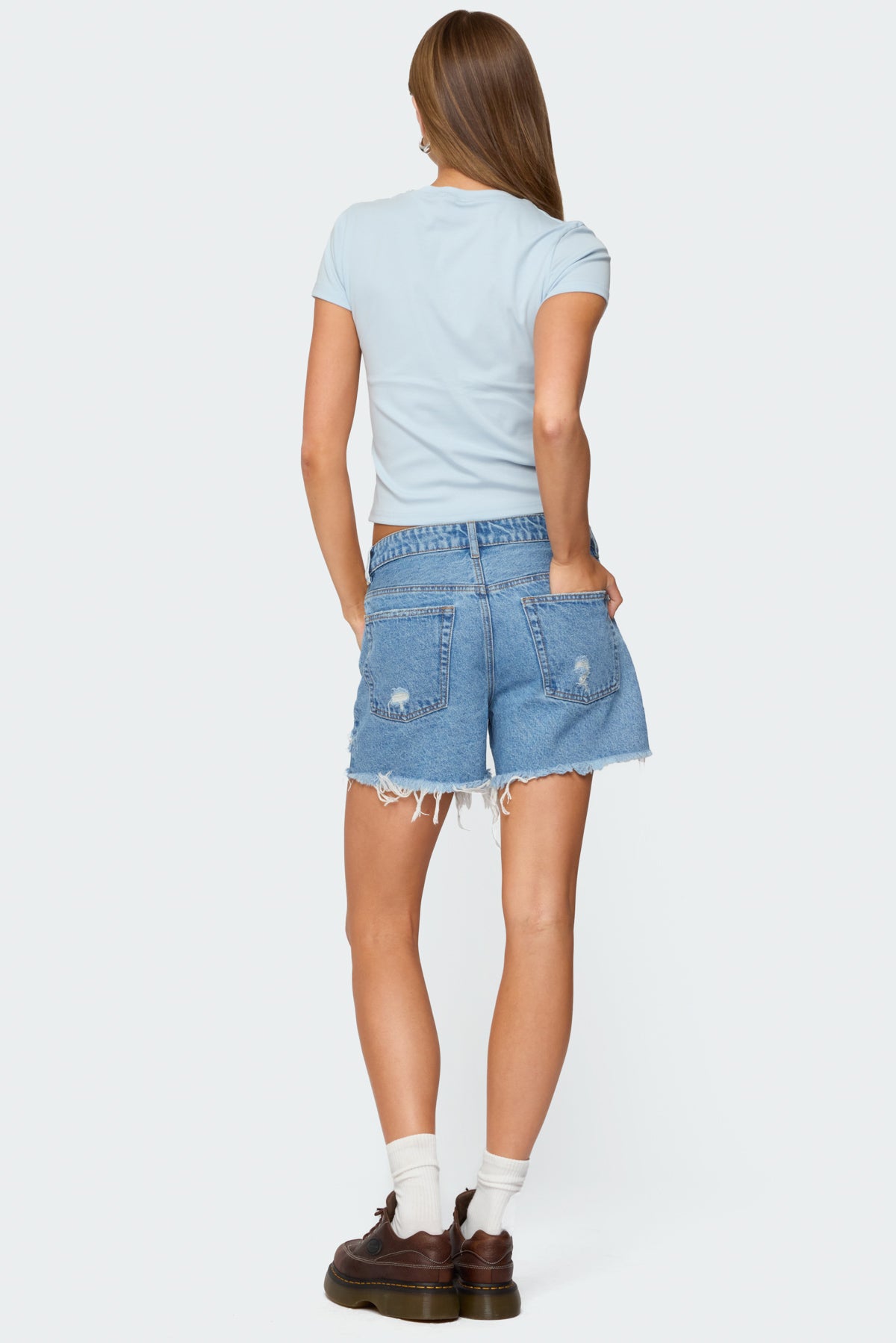 Cale Distressed Low Rise Denim Shorts-Milans Time