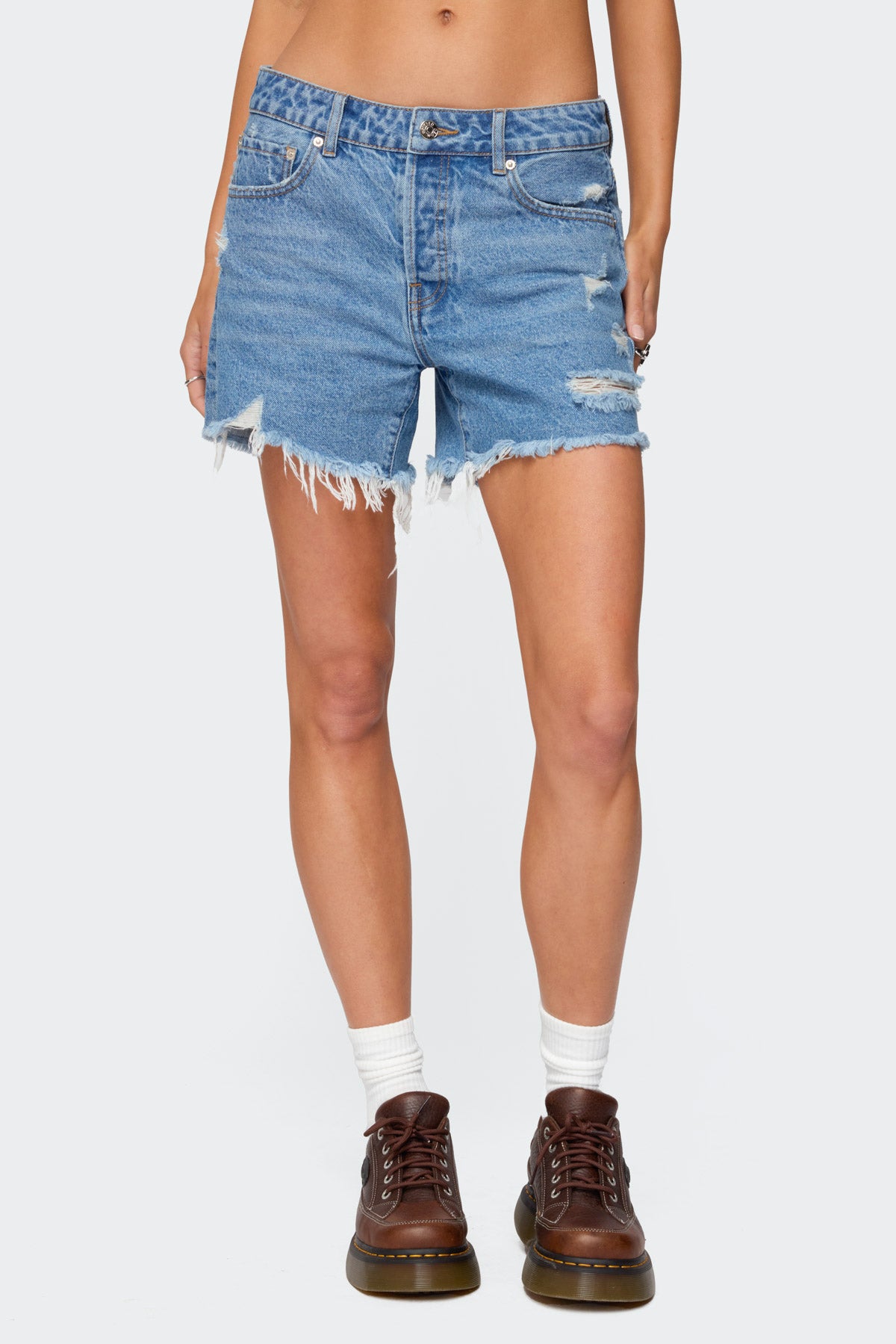 Cale Distressed Low Rise Denim Shorts-Milans Time