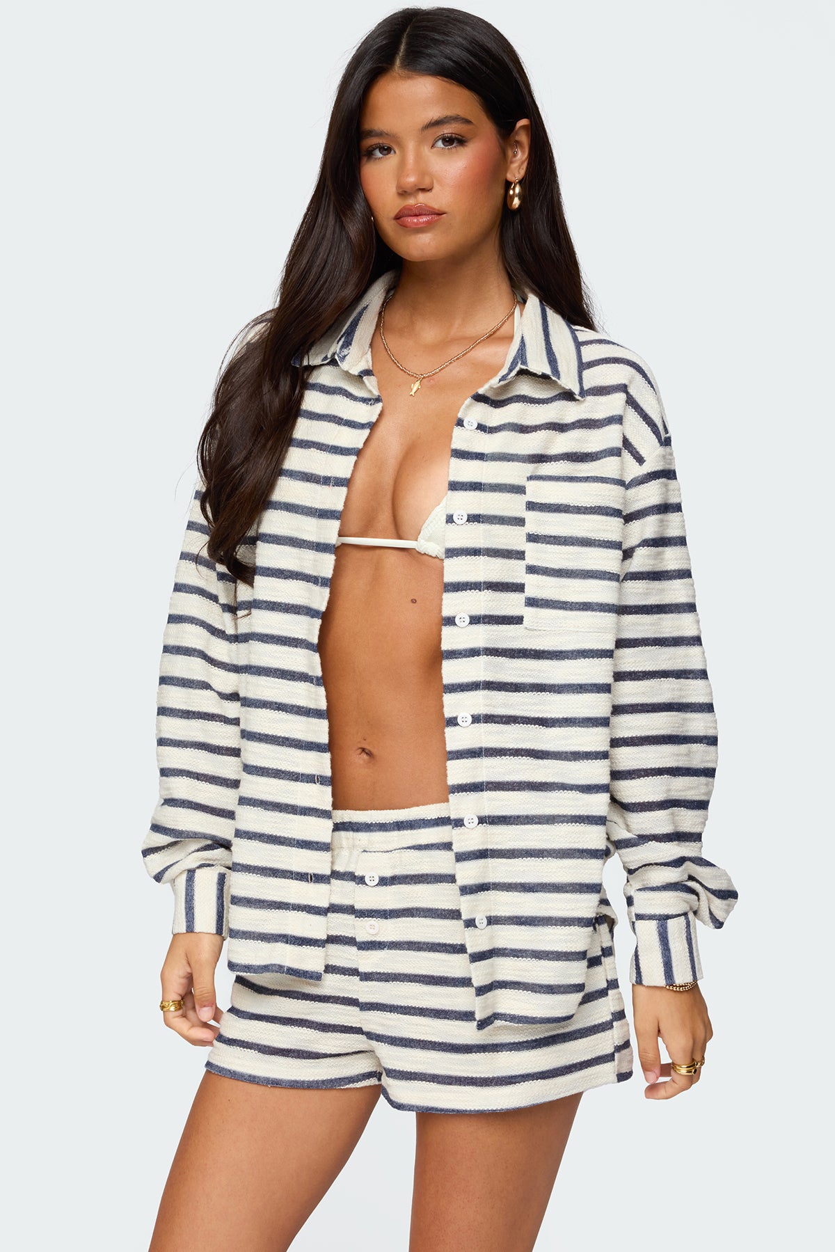 Collins Oversized Striped Button Up Shirt-Milans Time
