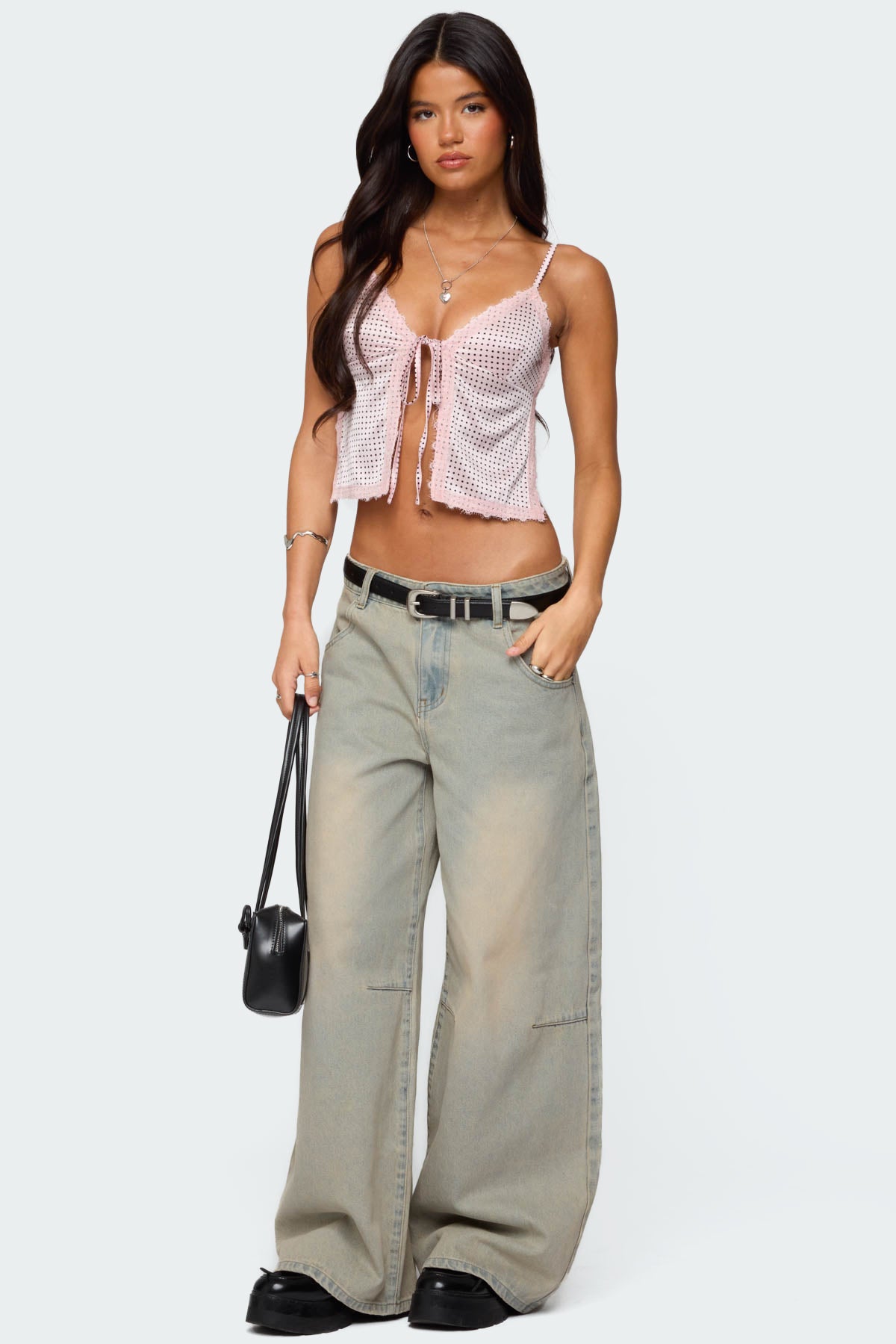 Backless Satin Effect Polka Dot Top-Milans Time