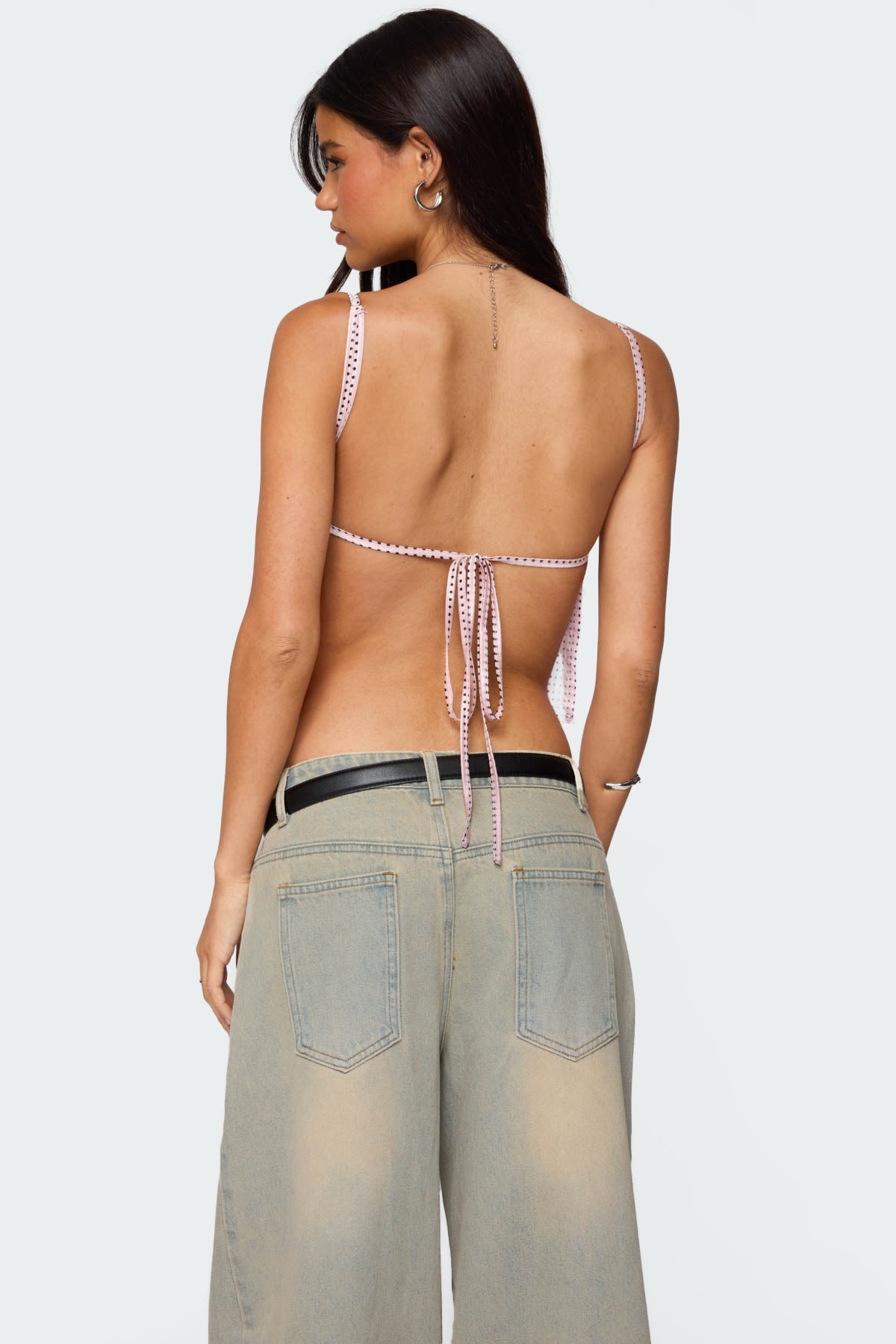 Backless Satin Effect Polka Dot Top-Milans Time