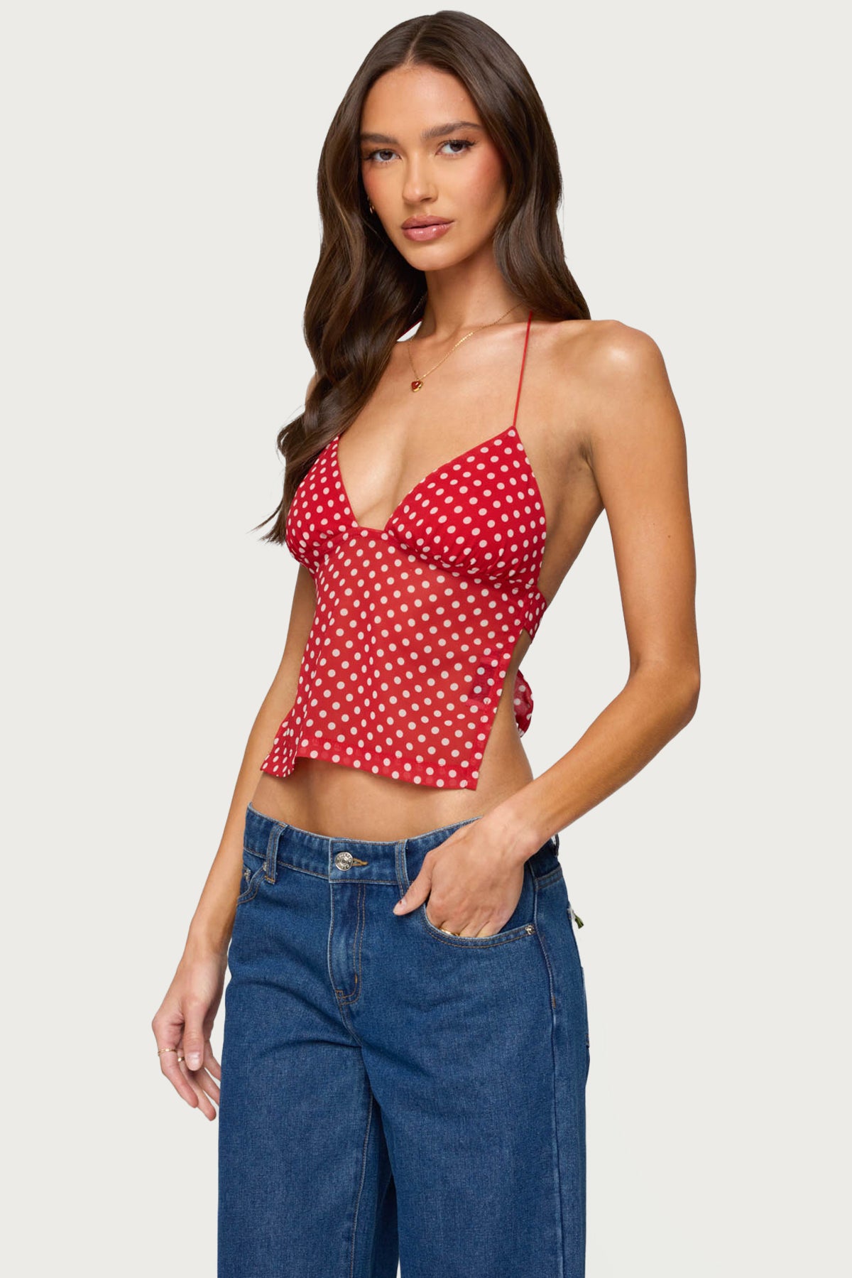 Polka Dot Backless Chiffon Top-Milans Time